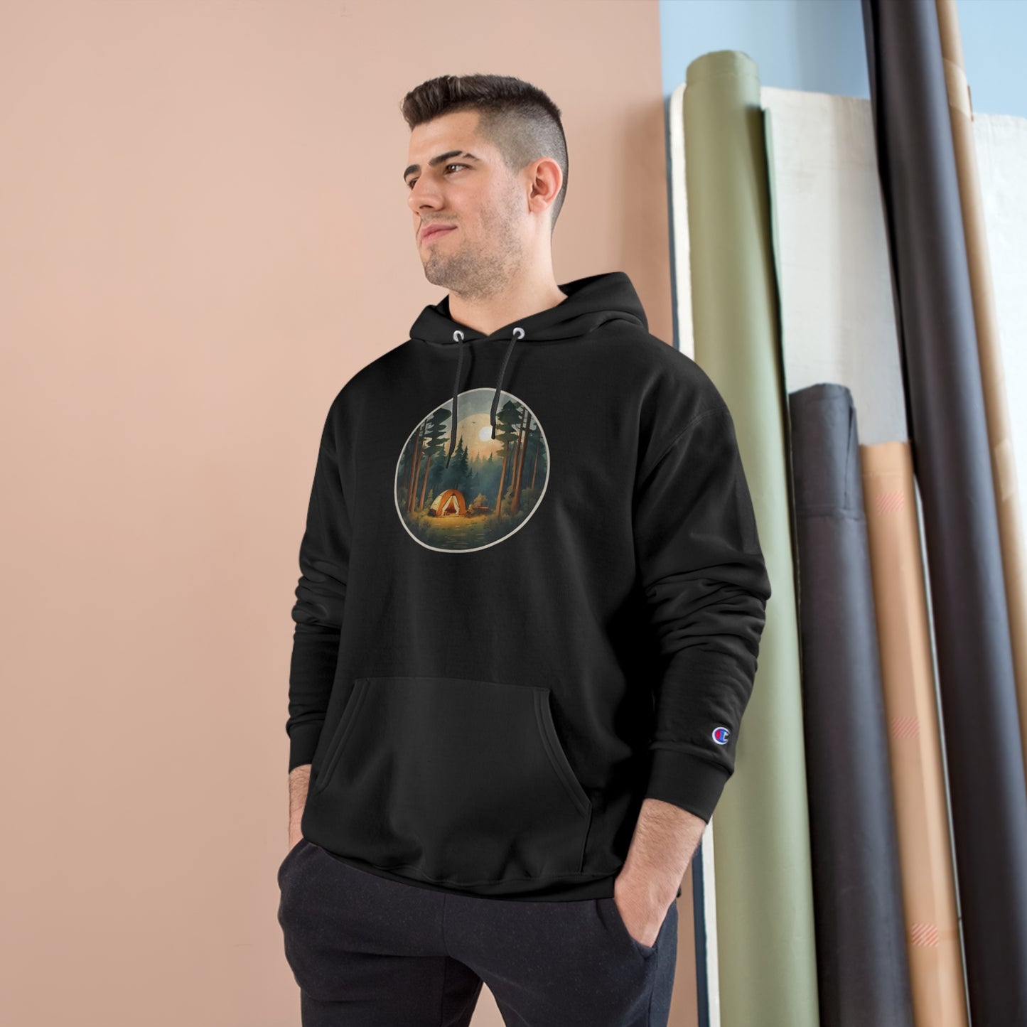 Nature Lover Champion Hoodie - Front and Back Camping Design