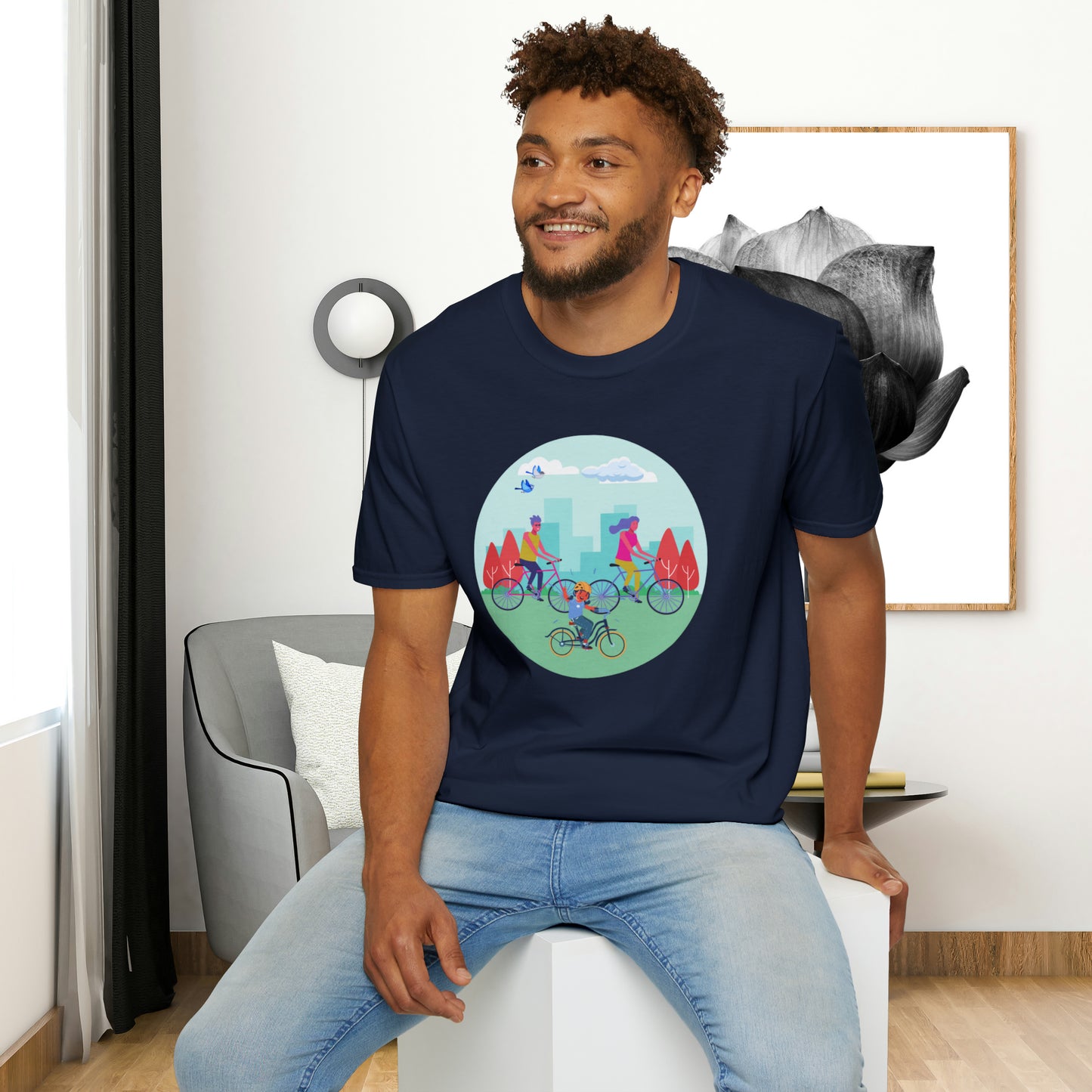 Biking together as a family can be so much fun as shown on this Unisex Softstyle T-Shirt design.