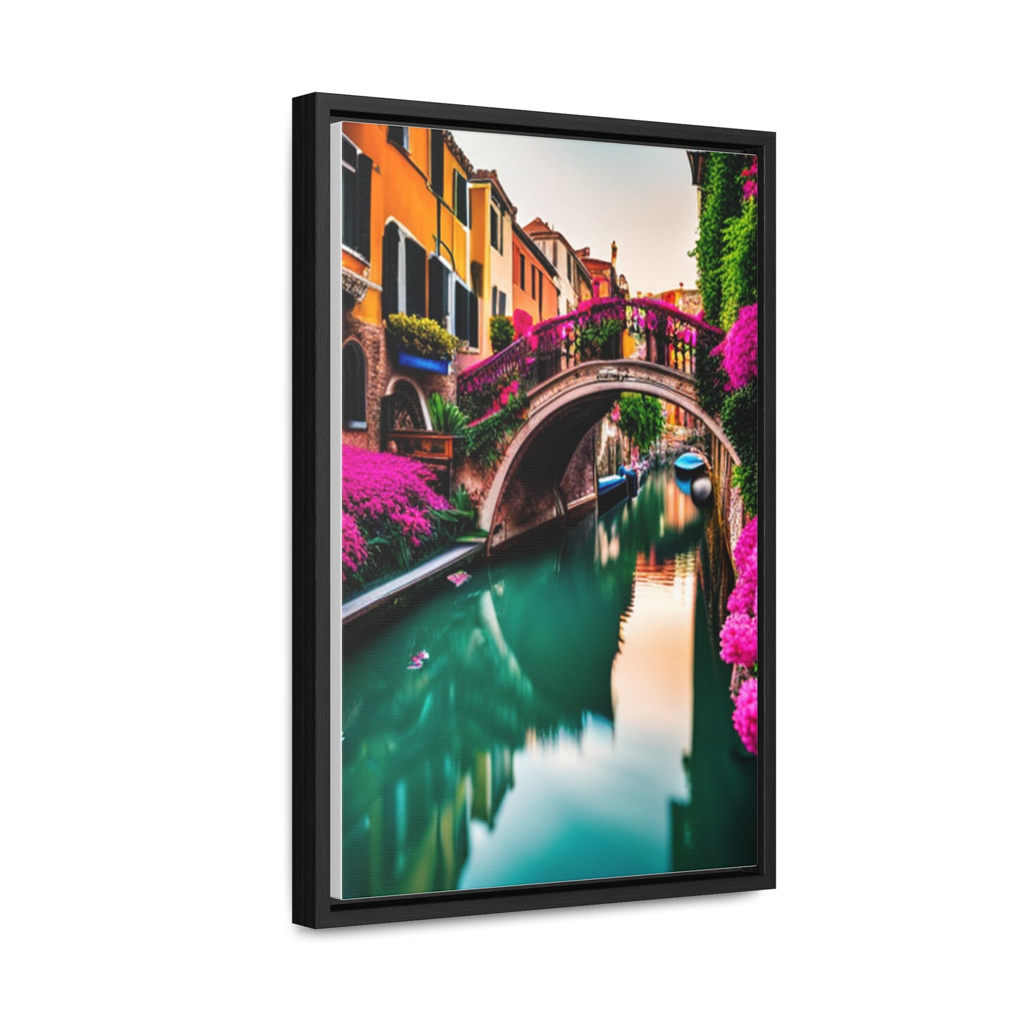 A colorful Venice inspired depiction on this gallery canvas wrap with vertical frame. Sizes vary.