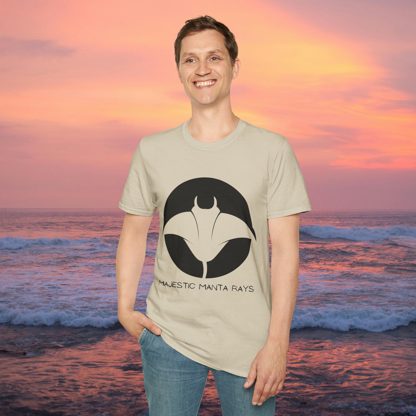 Black and white Majestic Manta Rays Design on this Unisex Softstyle T-Shirt. These giants seemingly fly through the water so gracefully, just watch and don’t touch.