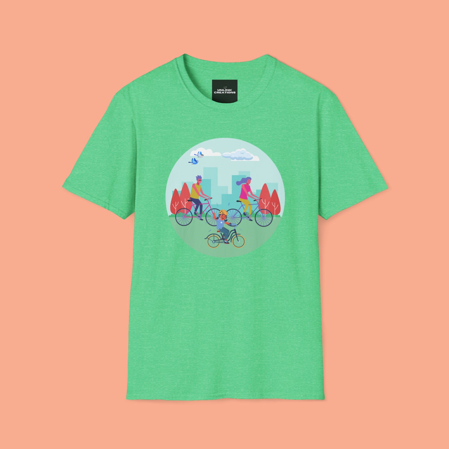 Biking together as a family can be so much fun as shown on this Unisex Softstyle T-Shirt design.