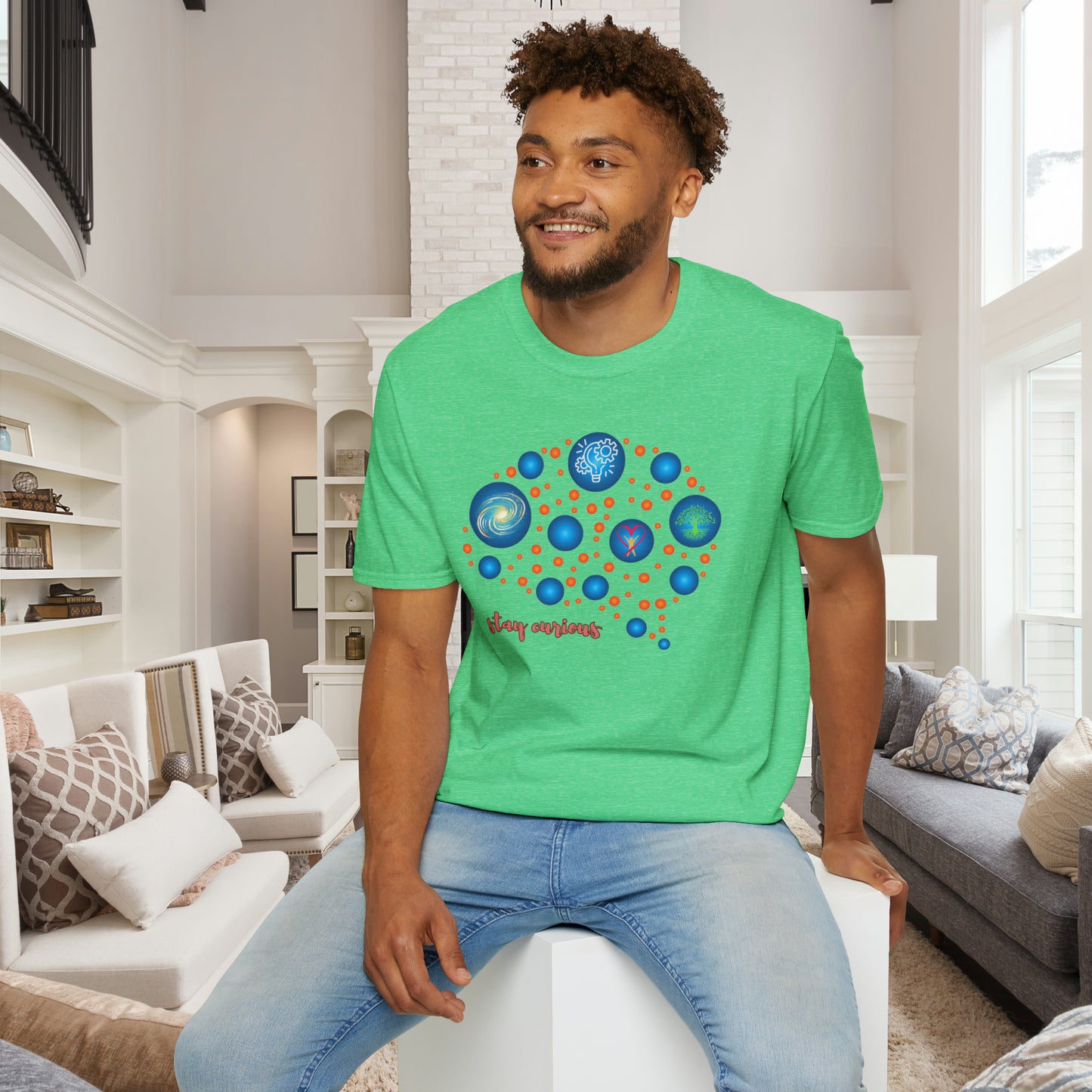 A beautiful brain and “stay curious” message are on this Unisex Softstyle T-Shirt design.