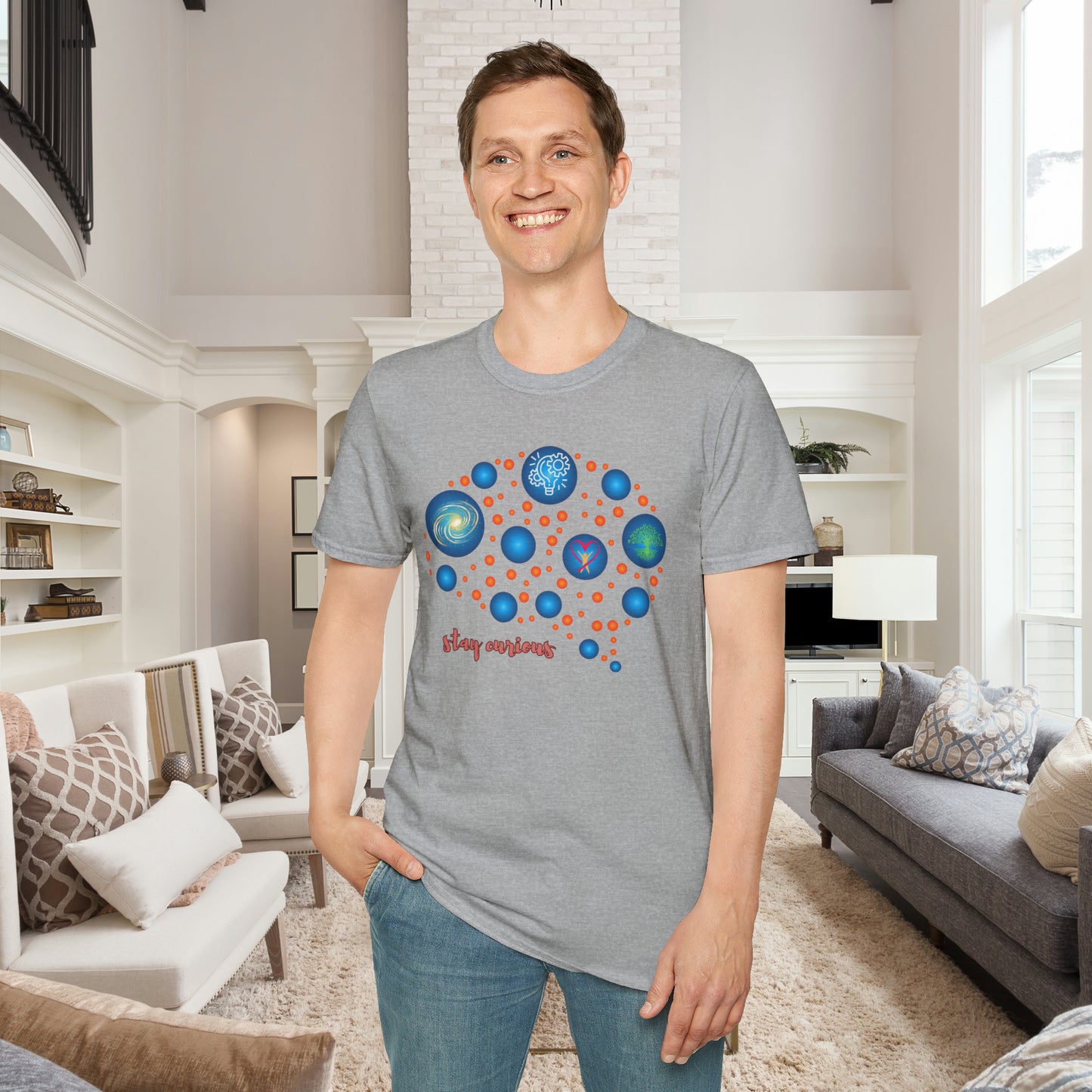 A beautiful brain and “stay curious” message are on this Unisex Softstyle T-Shirt design.