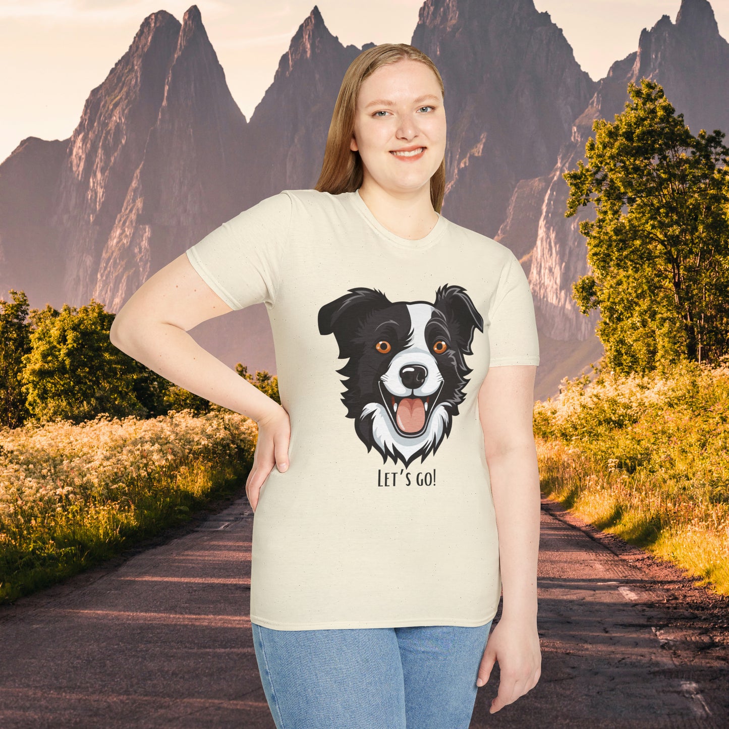 Dog lovers know that look of anticipation and excitement from their dog before a walk, hike or anything fun! This is a Unisex Softstyle T-Shirt.