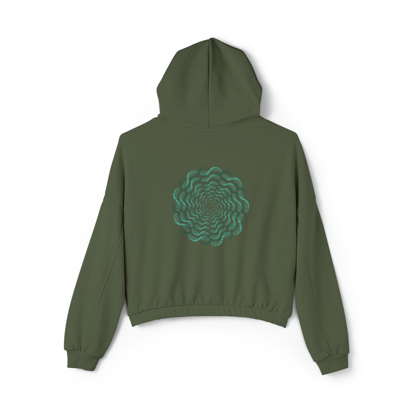 Mesmerizing abstract design on the front and back of this Women's Cinched Bottom Hoodie.