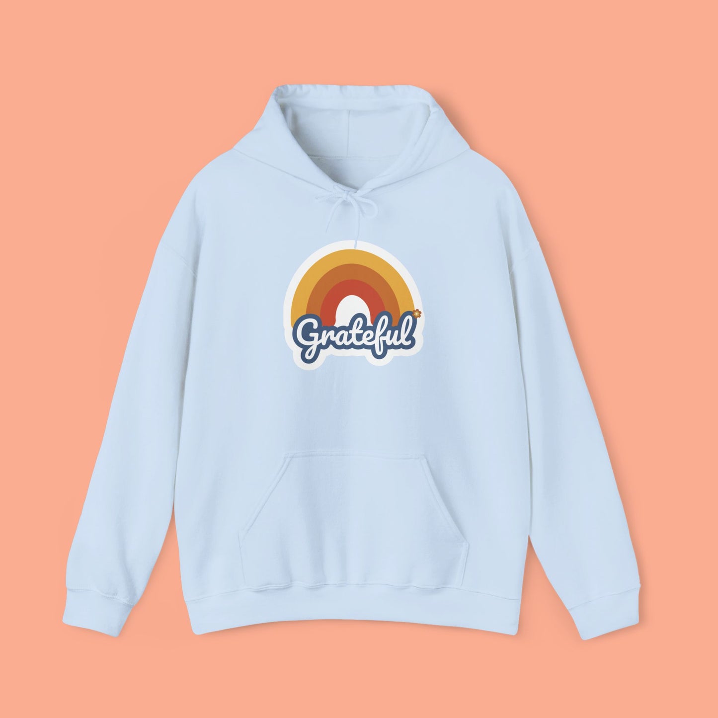 Hooded Sweatshirt with Simple Rainbow over Grateful Design