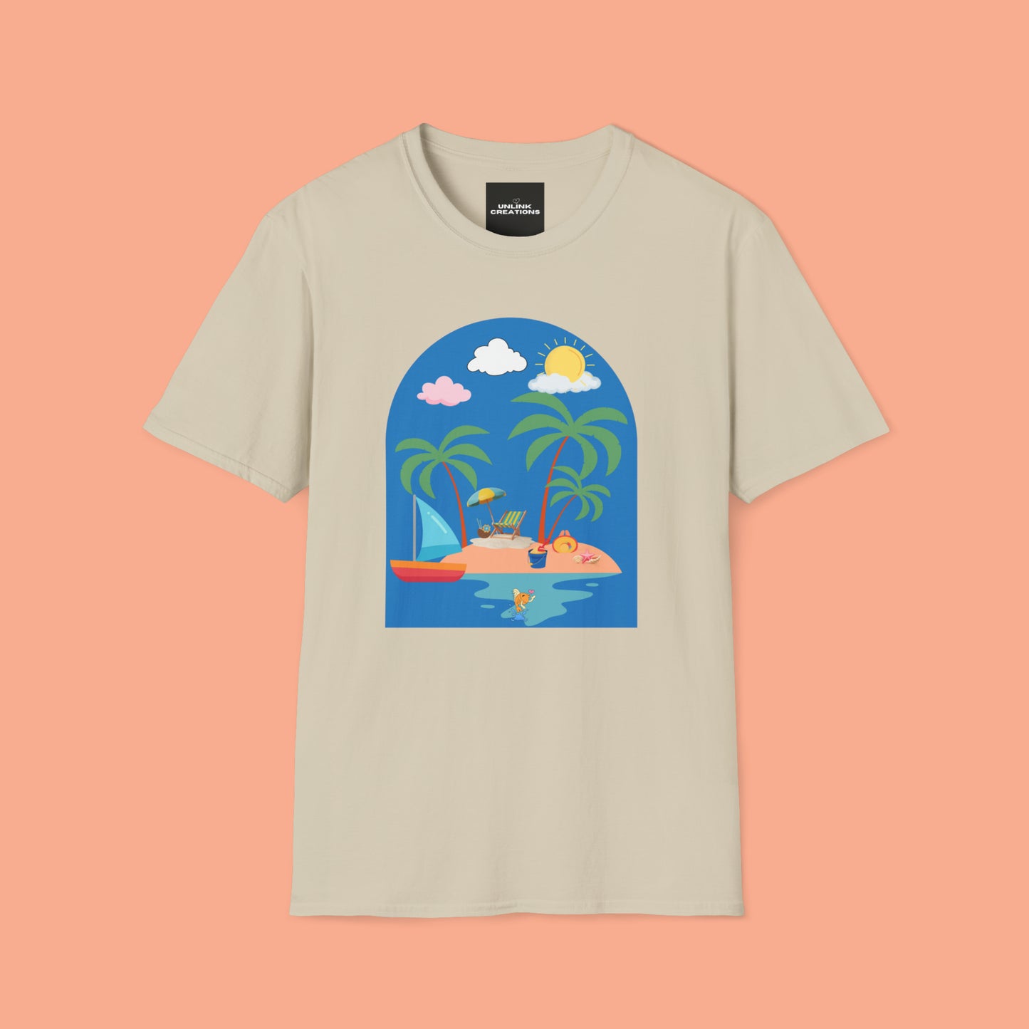 Do you smile when you think of being on an island with the sun, sand and breeze embracing you? This Unisex Softstyle T-Shirt is made for that beach loving person.