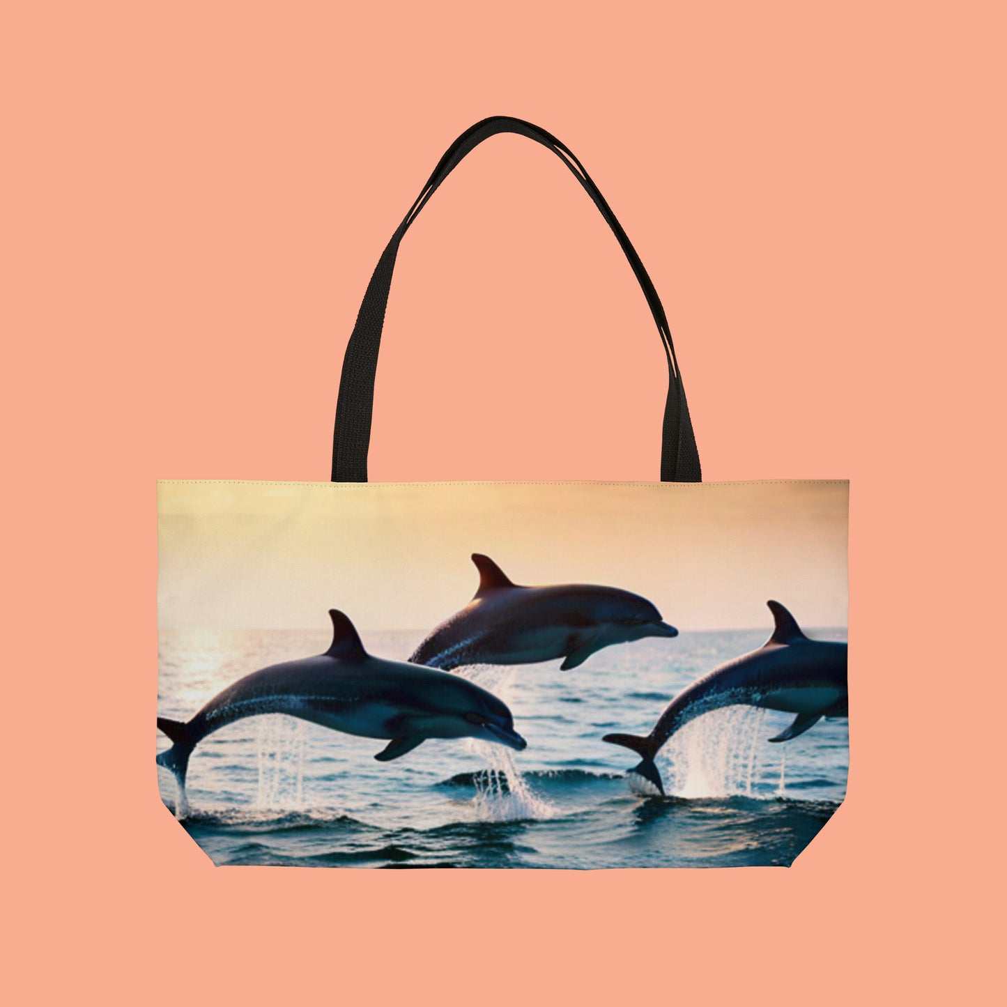Dolphins playing as they are known to do on this beautiful Weekender Tote Bag.
