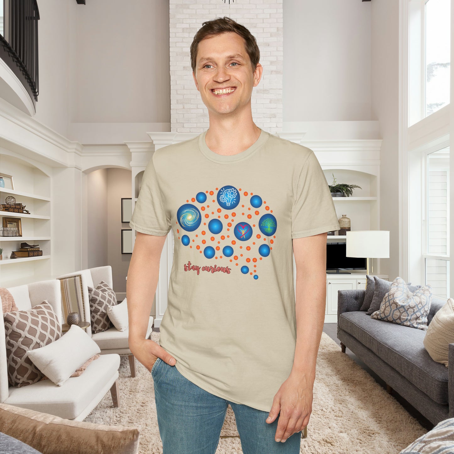 A beautiful brain and “stay curious” message are on this Unisex Softstyle T-Shirt design.