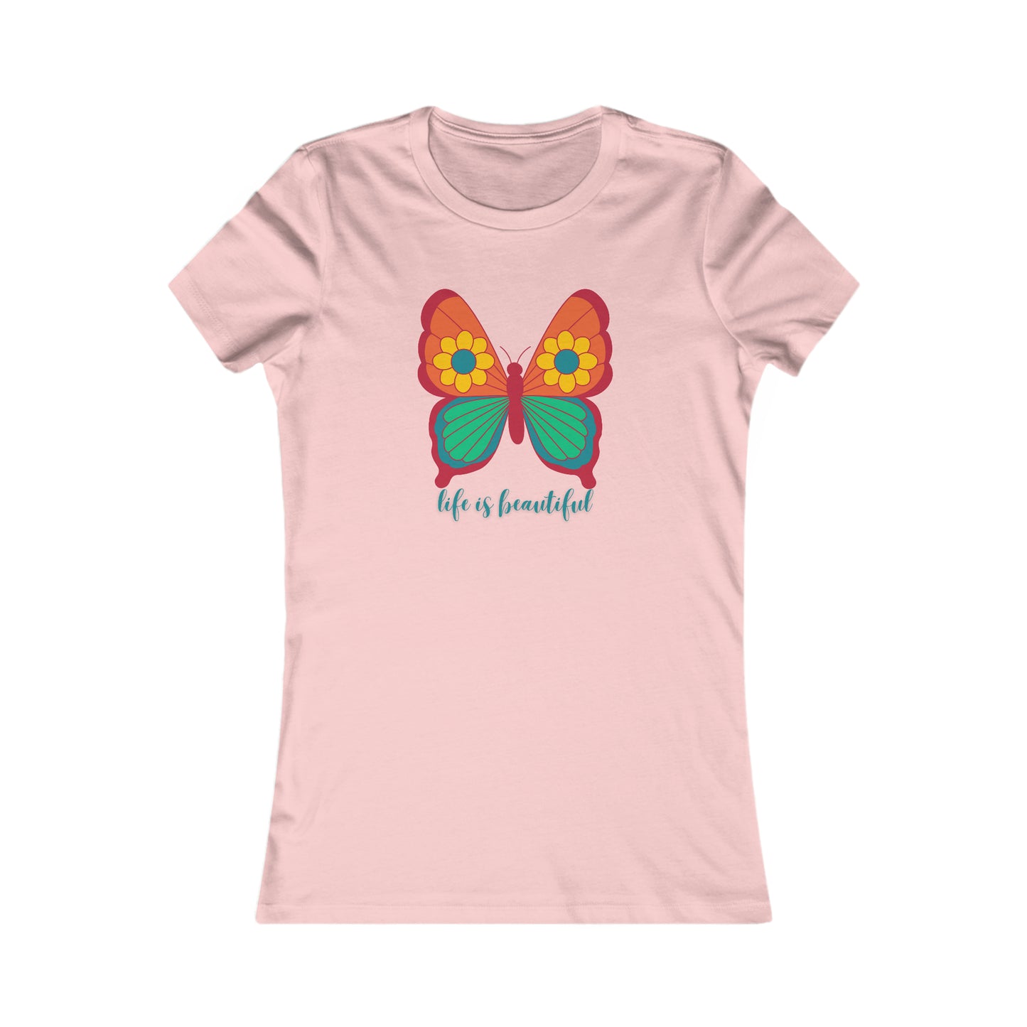 Colorful butterfly above a message of “life is beautiful” in the center of this Women's Favorite Tee design. Slim fit so please check the size table.