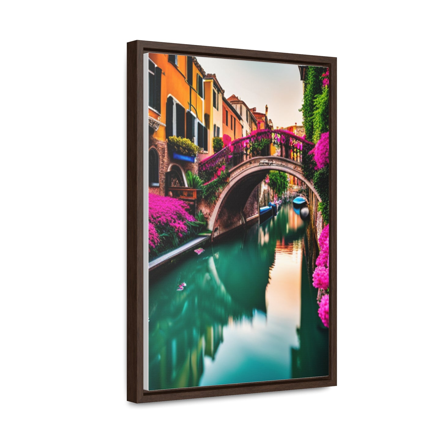 A colorful Venice inspired depiction on this gallery canvas wrap with vertical frame. Sizes vary.