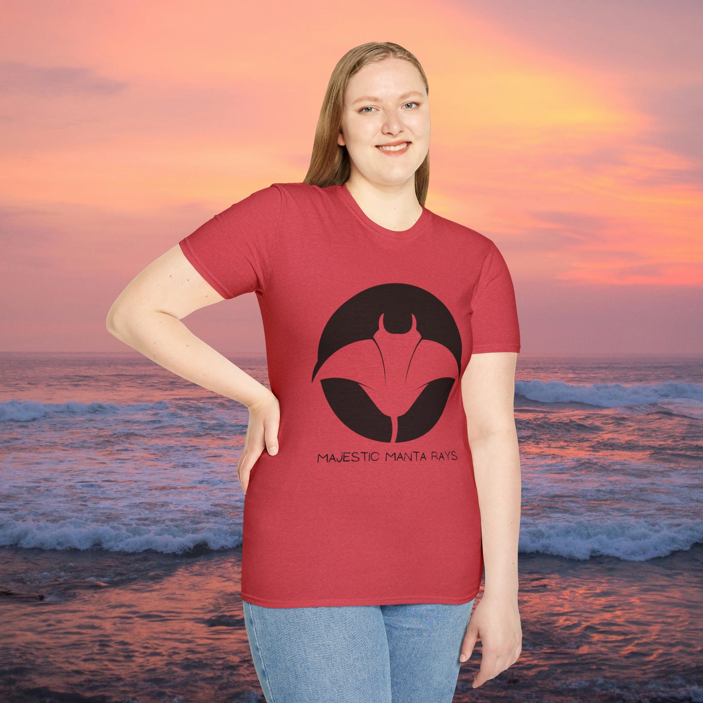 Black and white Majestic Manta Rays Design on this Unisex Softstyle T-Shirt. These giants seemingly fly through the water so gracefully, just watch and don’t touch.
