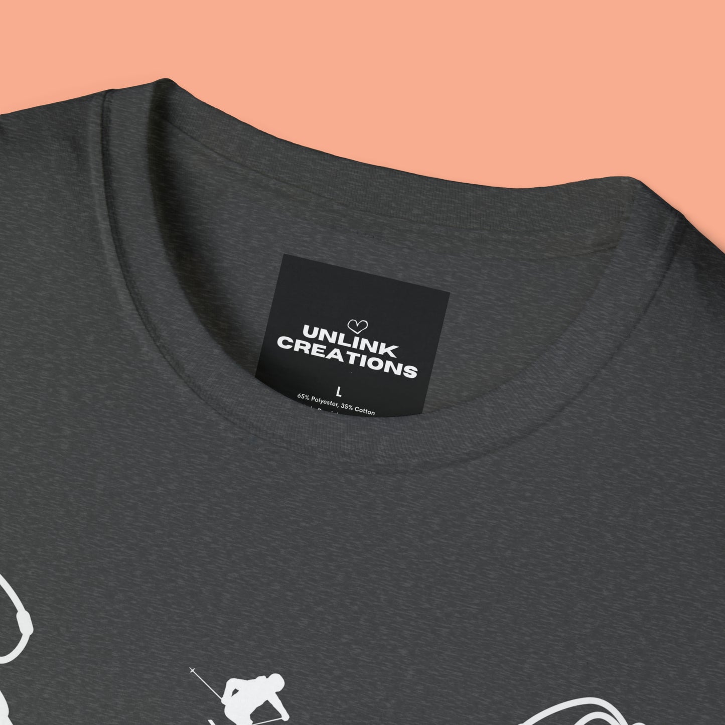 Winter fun! Go ski, snowboard and enjoy all that powder! This is a Unisex Softstyle T-Shirt.