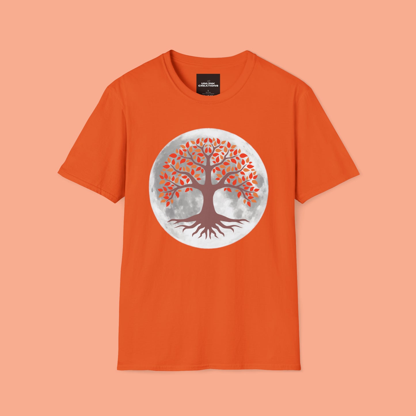 Beautifully strong tree with the moon as its backdrop on this Unisex Softstyle T-Shirt.