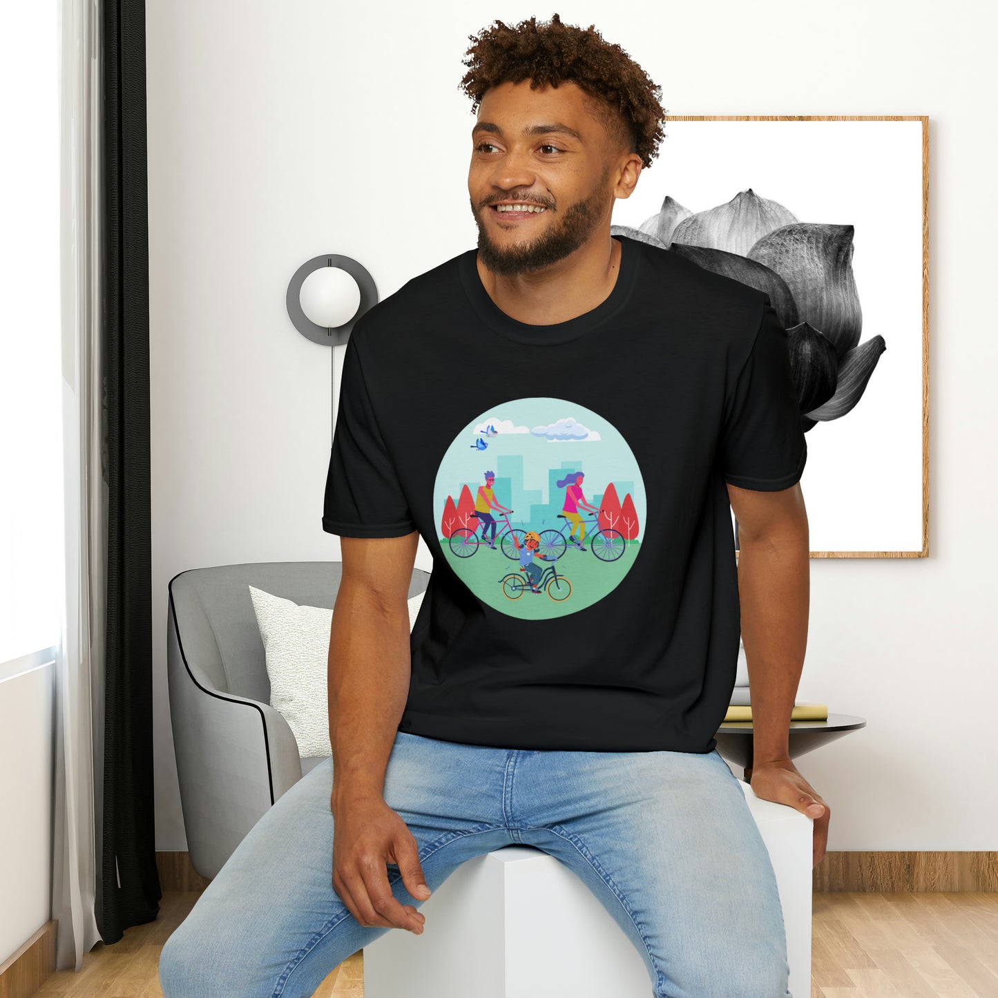 Biking together as a family can be so much fun as shown on this Unisex Softstyle T-Shirt design.