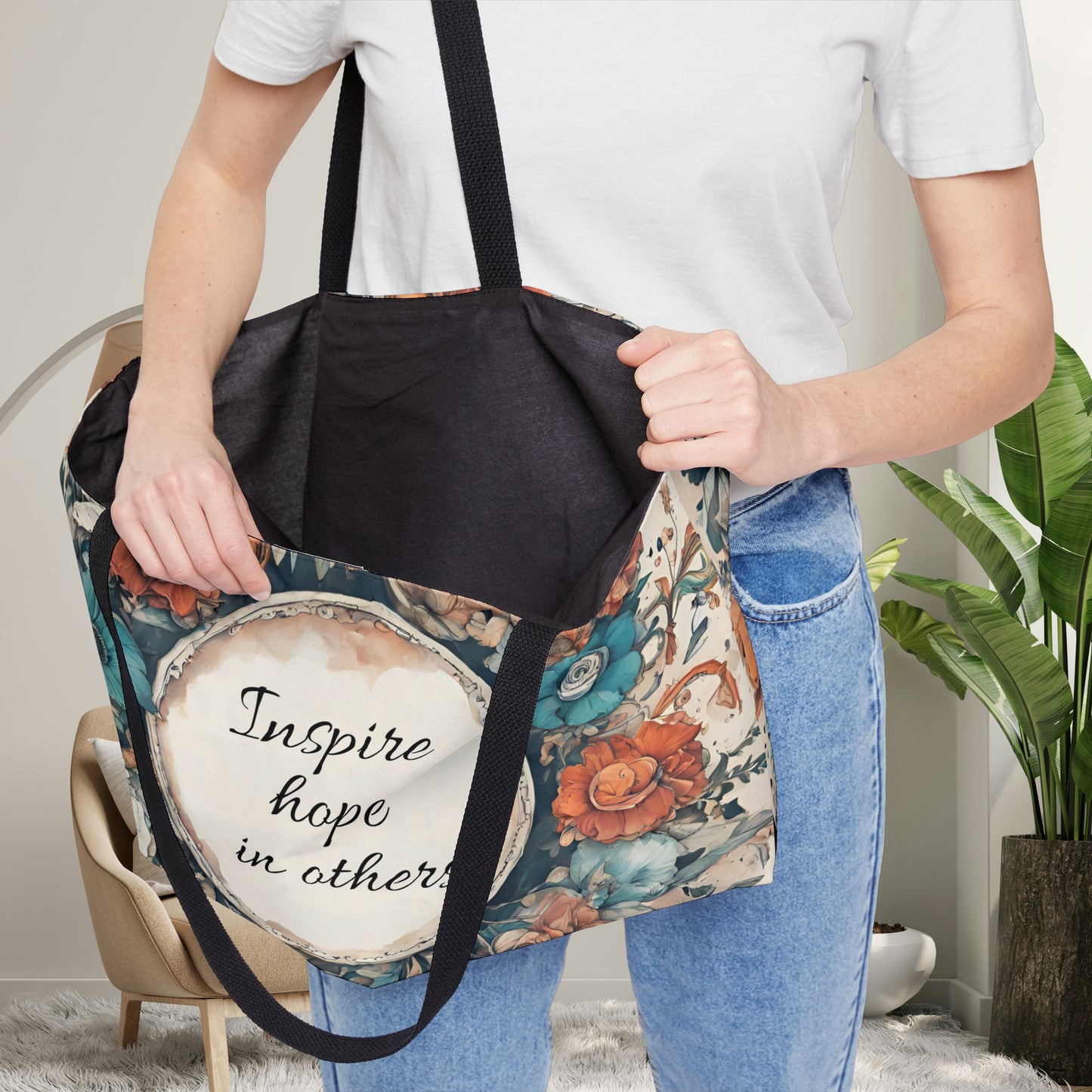 A flowery “Inspire hope in others” Weekender Tote Bag. You have it in you, we have the potential in all of us.