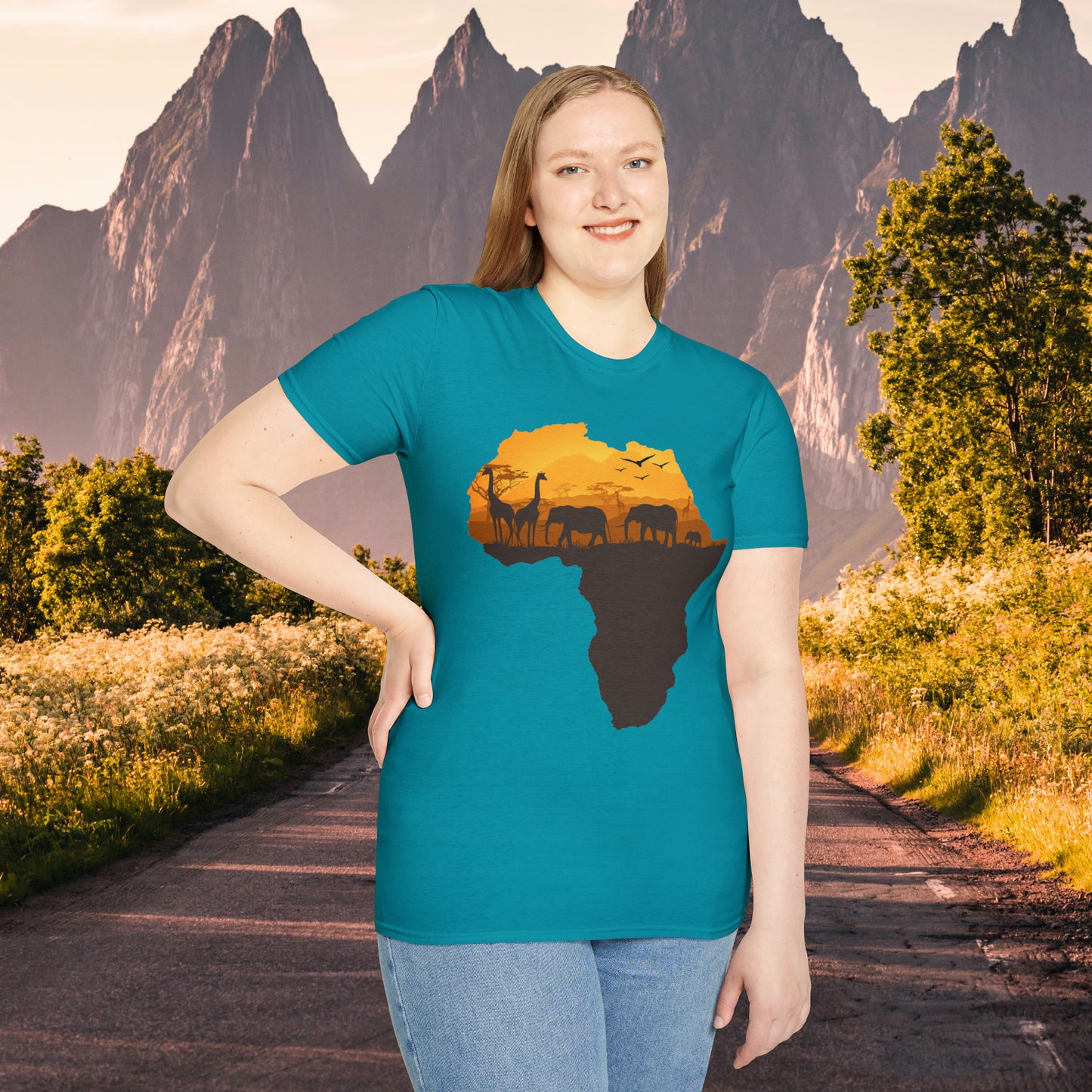 I love Africa and all its natural beauty, history and peoples inspire the design on this Unisex Softstyle T-Shirt. Giraffe, elephants, love all of them!