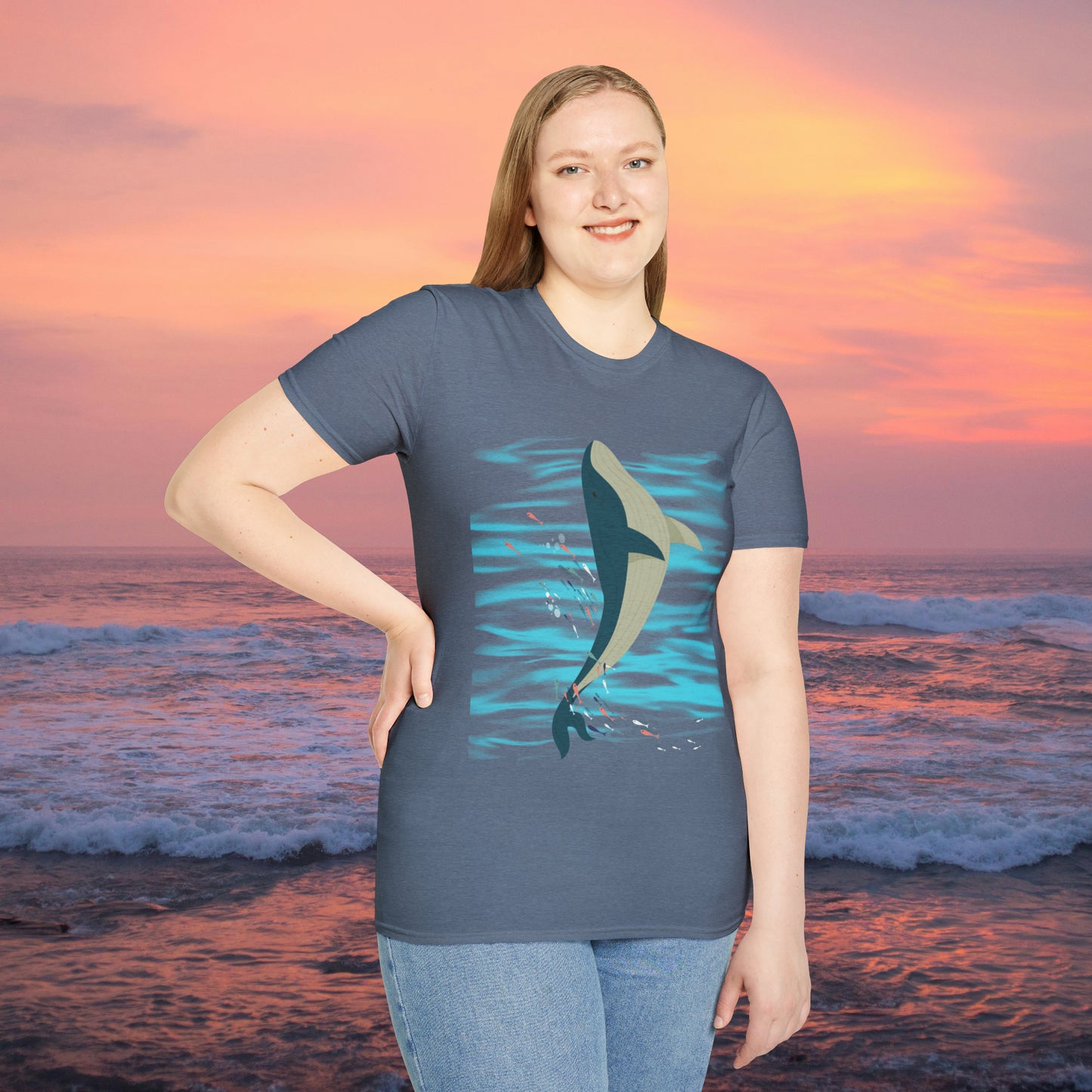 Love whales? Who doesn’t? These magnificent marine mammals are the largest animals to ever exist and some sing beautifully. They inspired this Unisex Softstyle T-Shirt design.