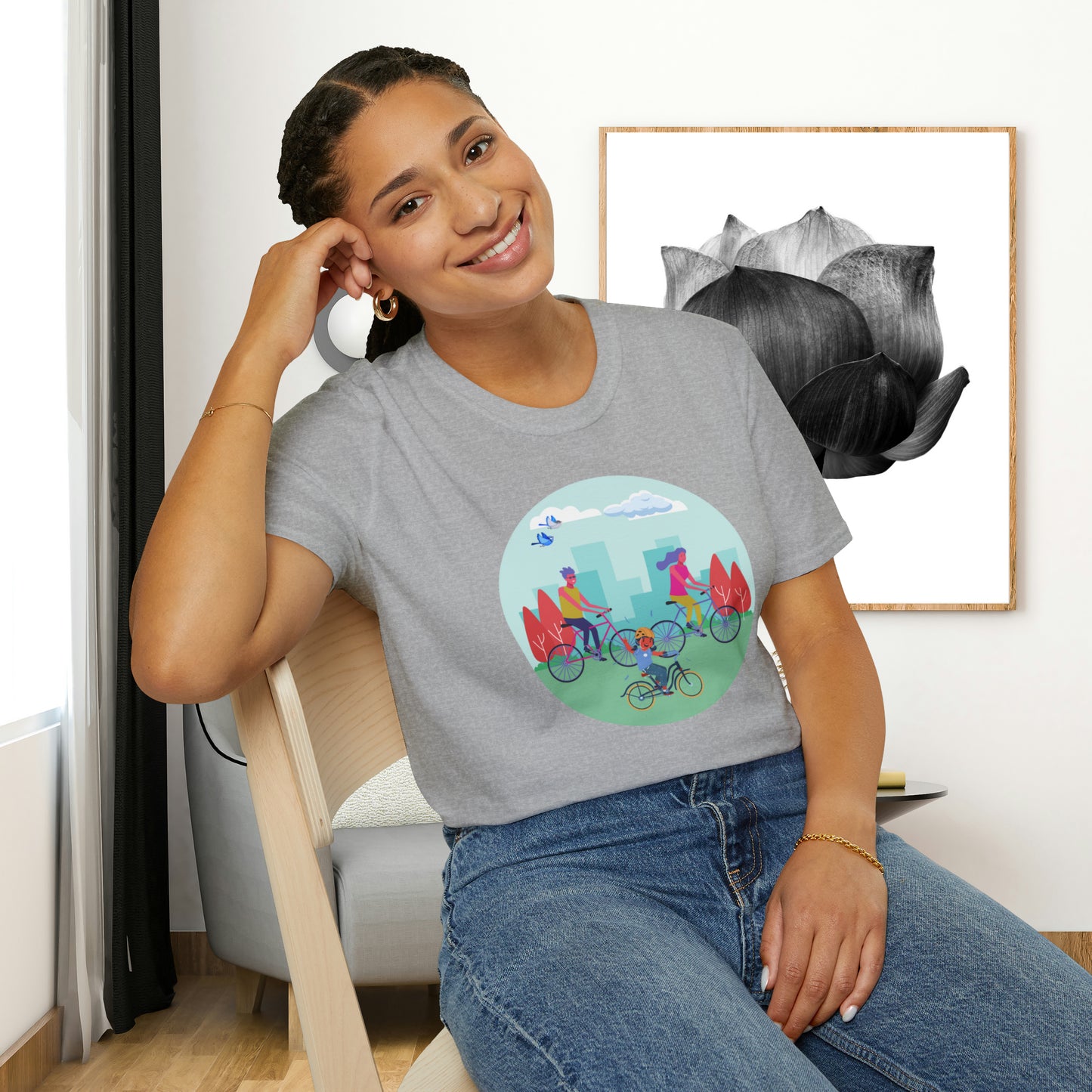 Biking together as a family can be so much fun as shown on this Unisex Softstyle T-Shirt design.