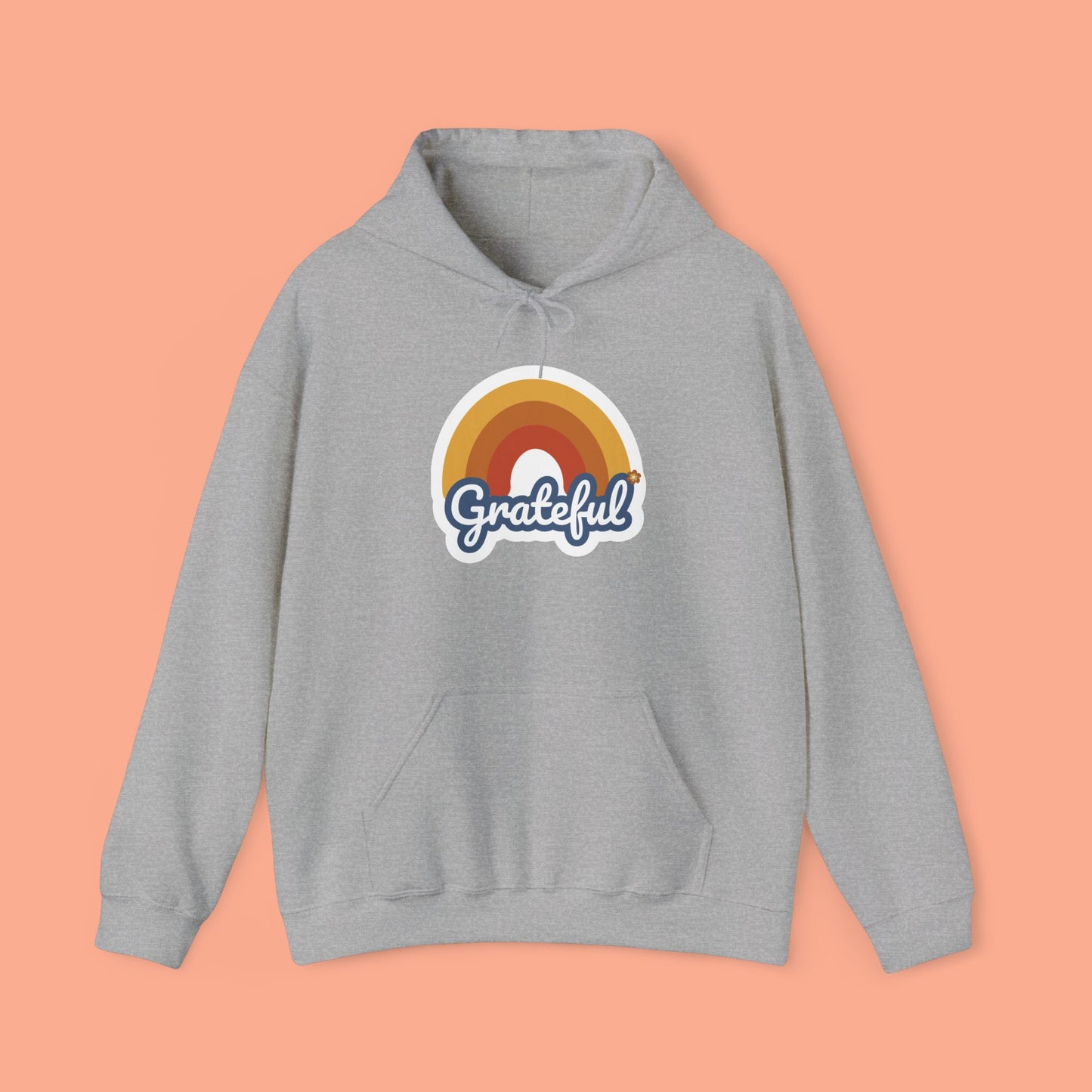 Hooded Sweatshirt with Simple Rainbow over Grateful Design
