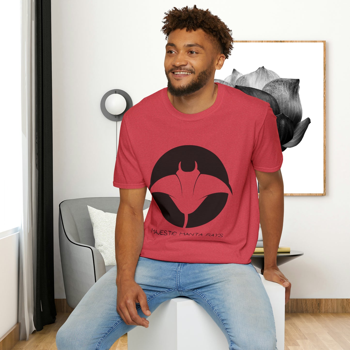 Black and white Majestic Manta Rays Design on this Unisex Softstyle T-Shirt. These giants seemingly fly through the water so gracefully, just watch and don’t touch.
