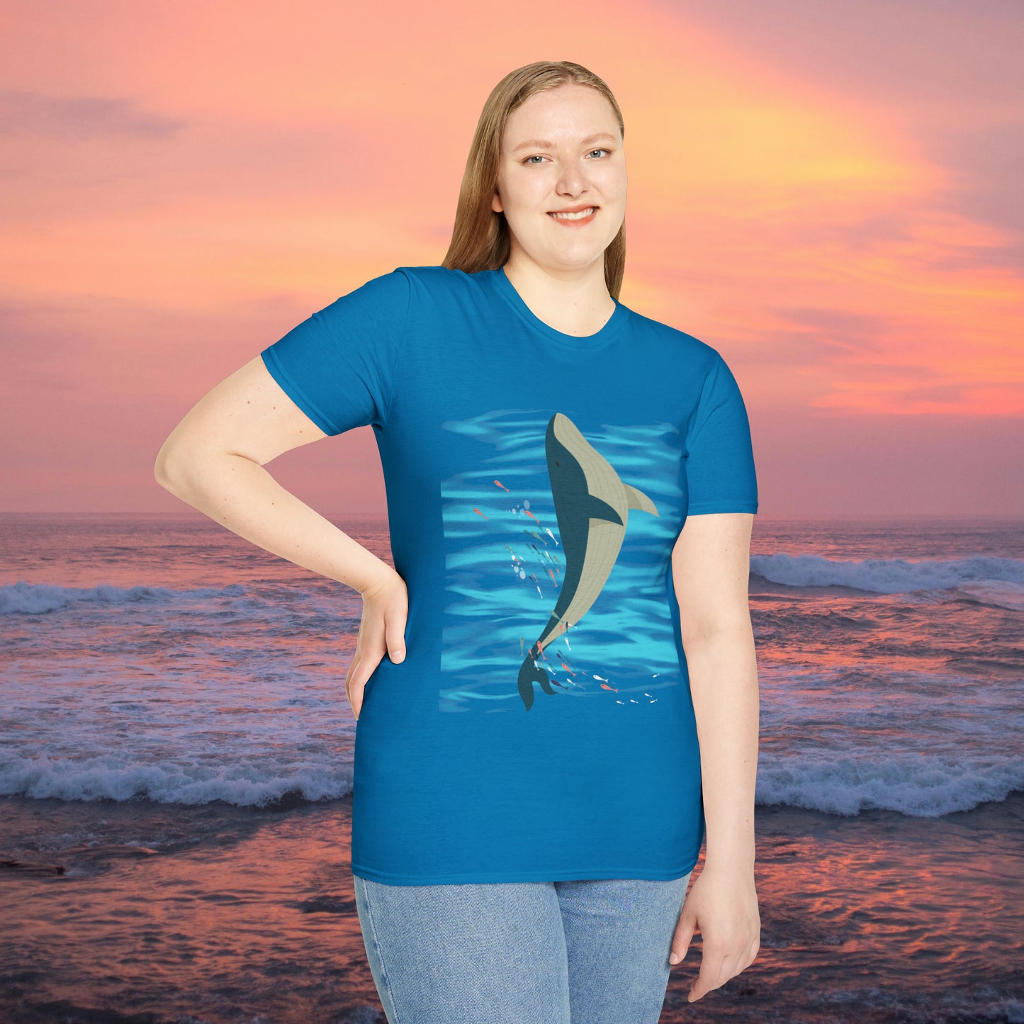 Love whales? Who doesn’t? These magnificent marine mammals are the largest animals to ever exist and some sing beautifully. They inspired this Unisex Softstyle T-Shirt design.