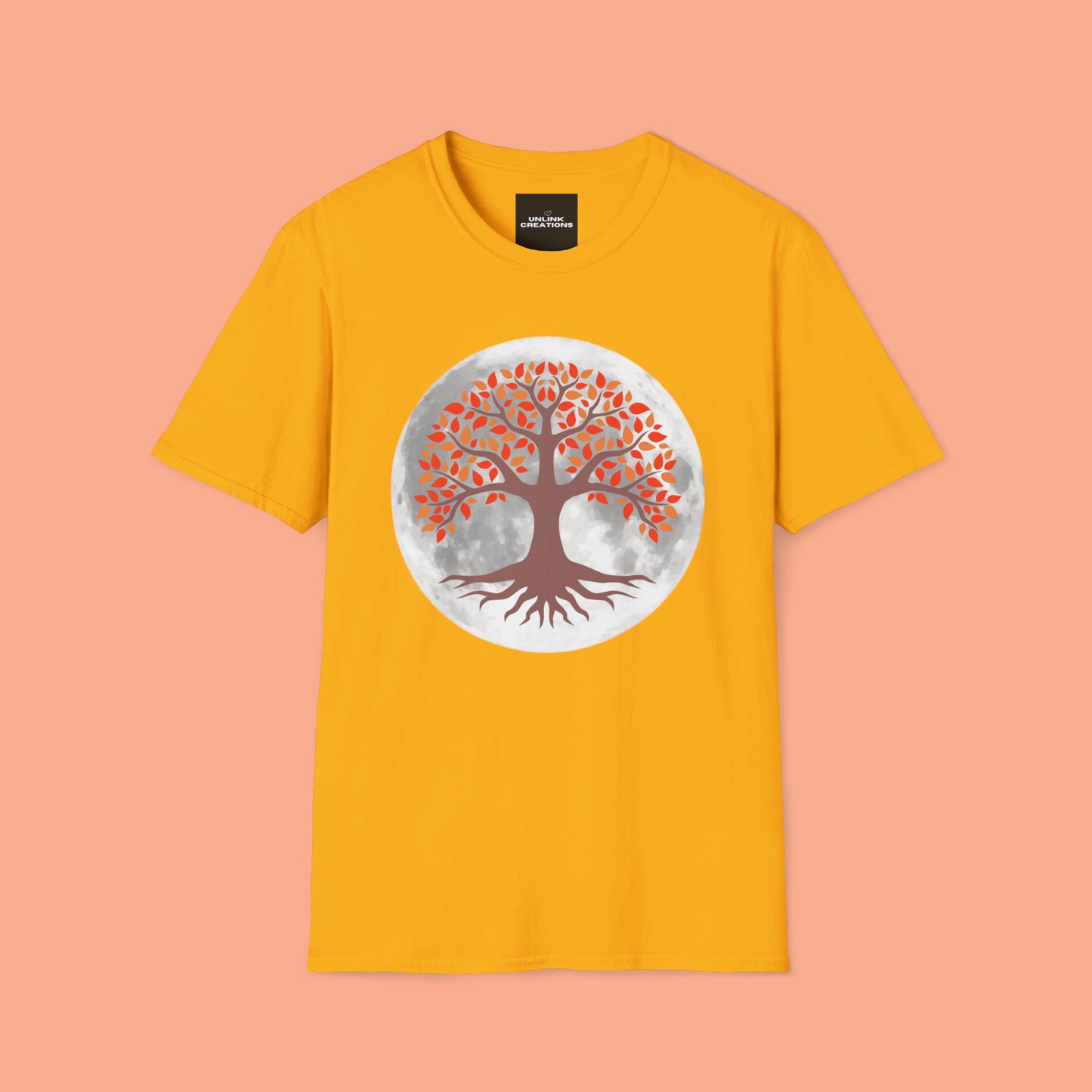 Beautifully strong tree with the moon as its backdrop on this Unisex Softstyle T-Shirt.