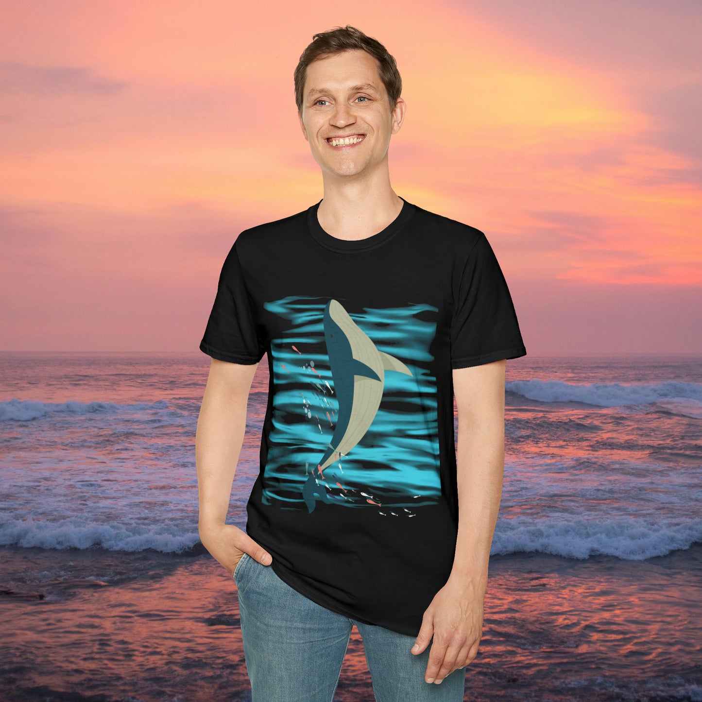 Love whales? Who doesn’t? These magnificent marine mammals are the largest animals to ever exist and some sing beautifully. They inspired this Unisex Softstyle T-Shirt design.
