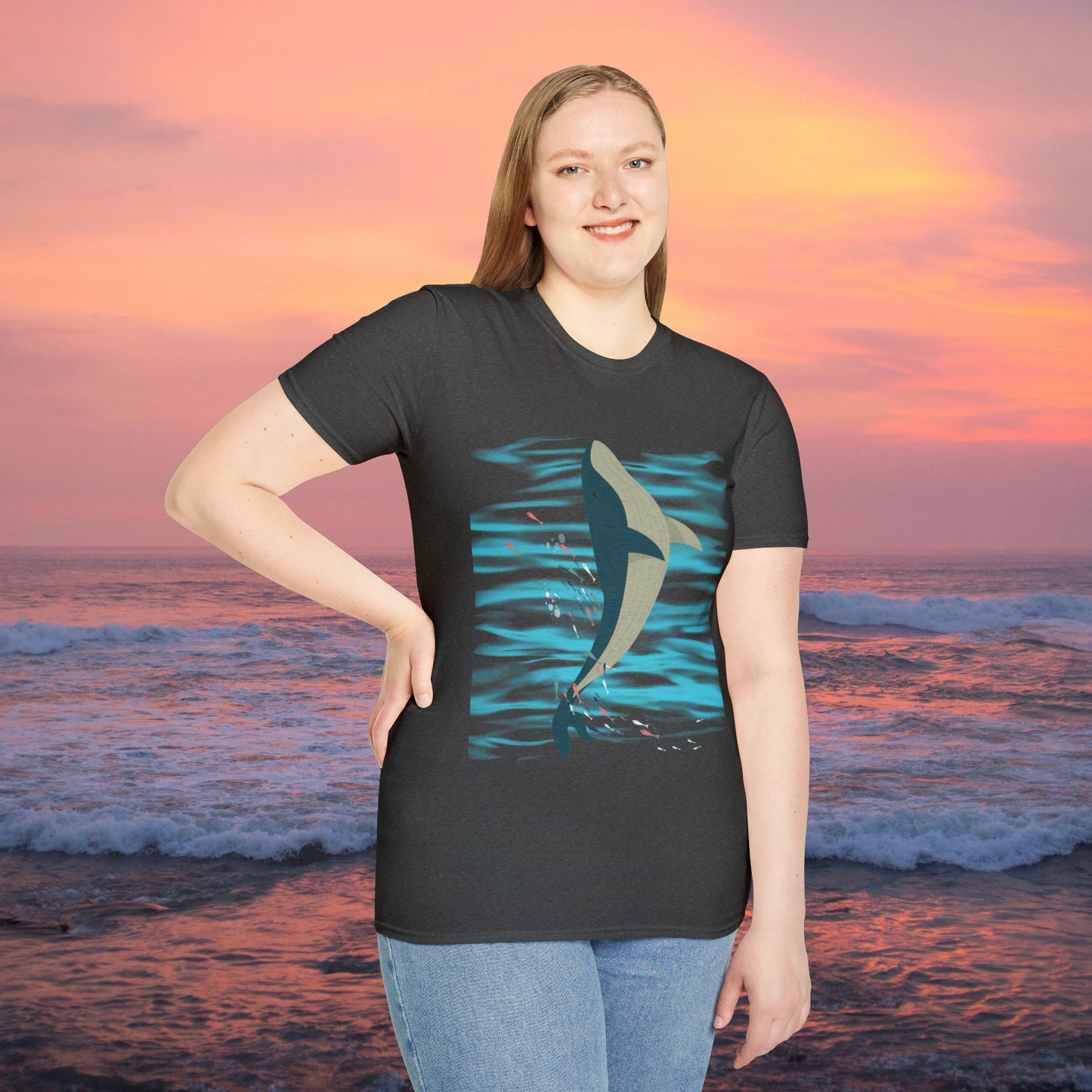Love whales? Who doesn’t? These magnificent marine mammals are the largest animals to ever exist and some sing beautifully. They inspired this Unisex Softstyle T-Shirt design.