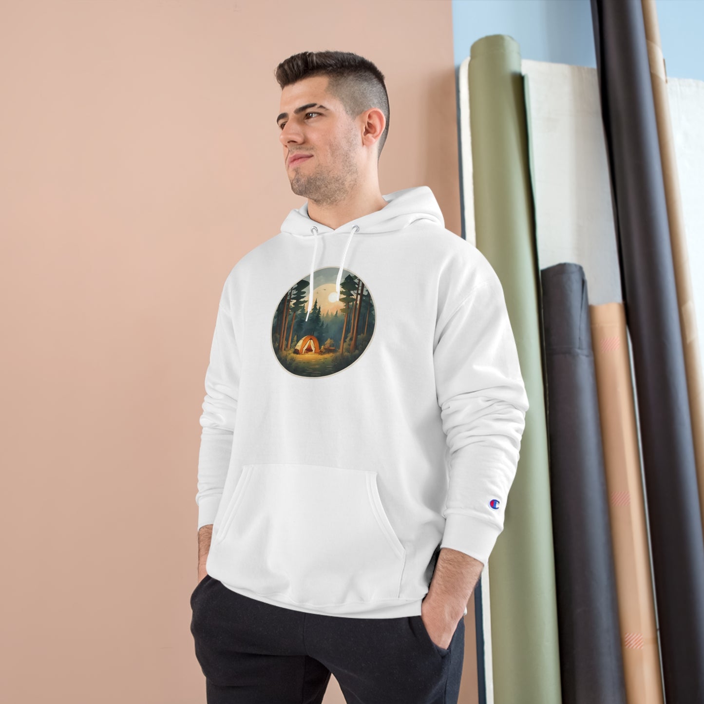 Nature Lover Champion Hoodie - Front and Back Camping Design