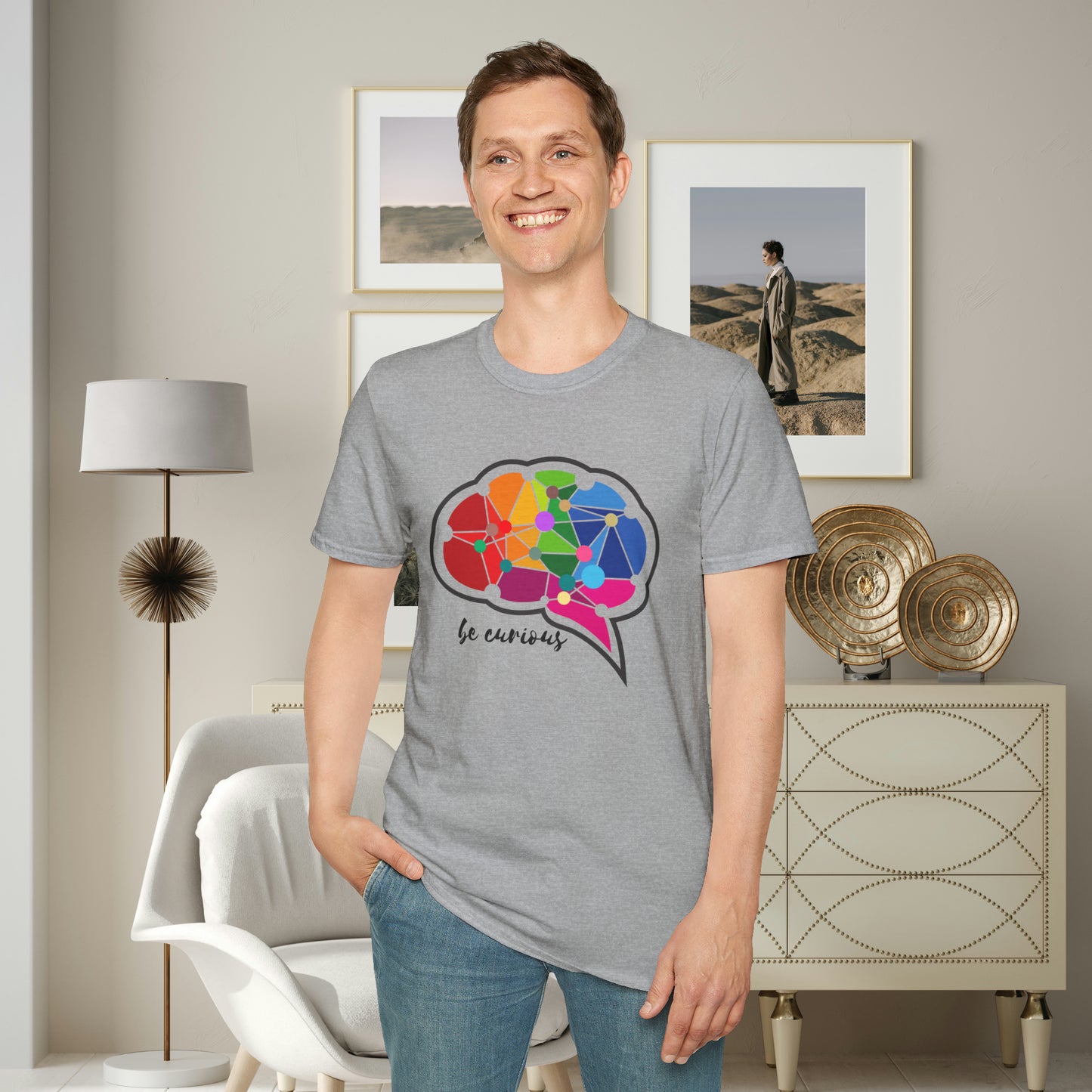 A beautiful brain takes the time to “be curious”. Check out the different colors as the design may change based on the shirt color. This is a Unisex Softstyle T-Shirt.