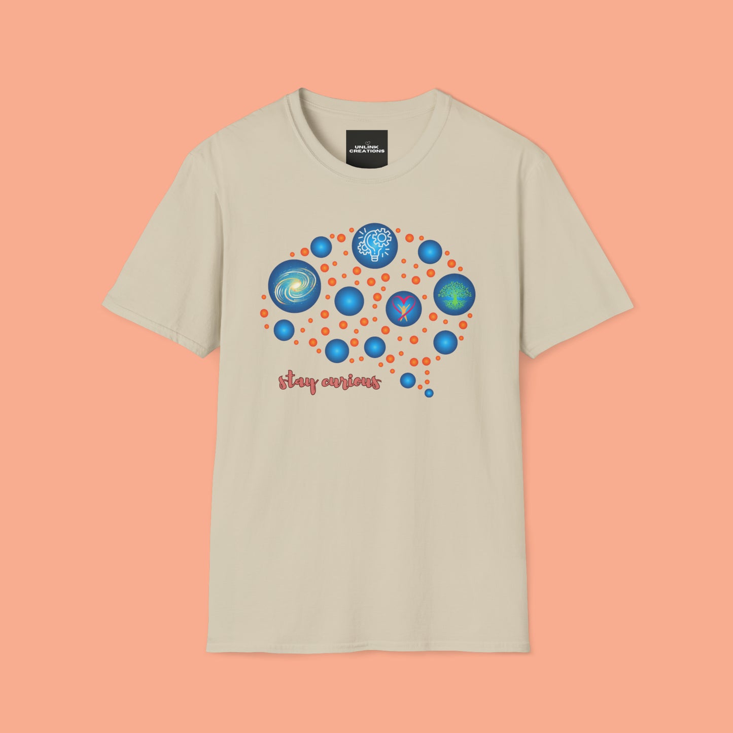 A beautiful brain and “stay curious” message are on this Unisex Softstyle T-Shirt design.