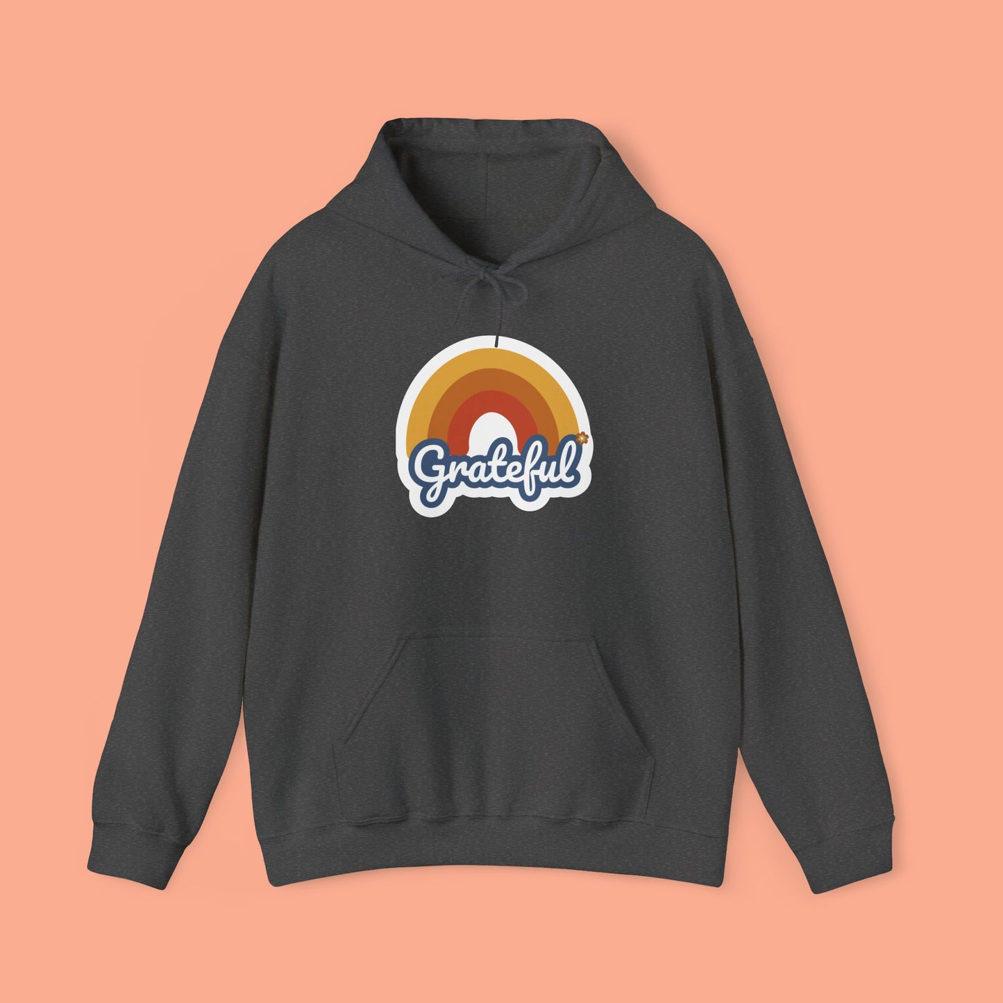 Hooded Sweatshirt with Simple Rainbow over Grateful Design