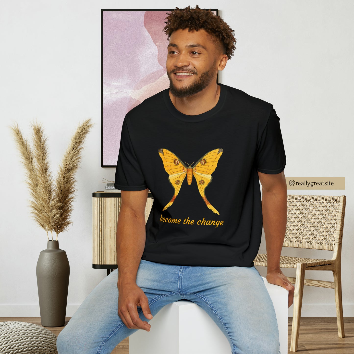 Beautiful butterfly “become the change” Unisex Softstyle T-Shirt design. A great and timeless message on a shirt.