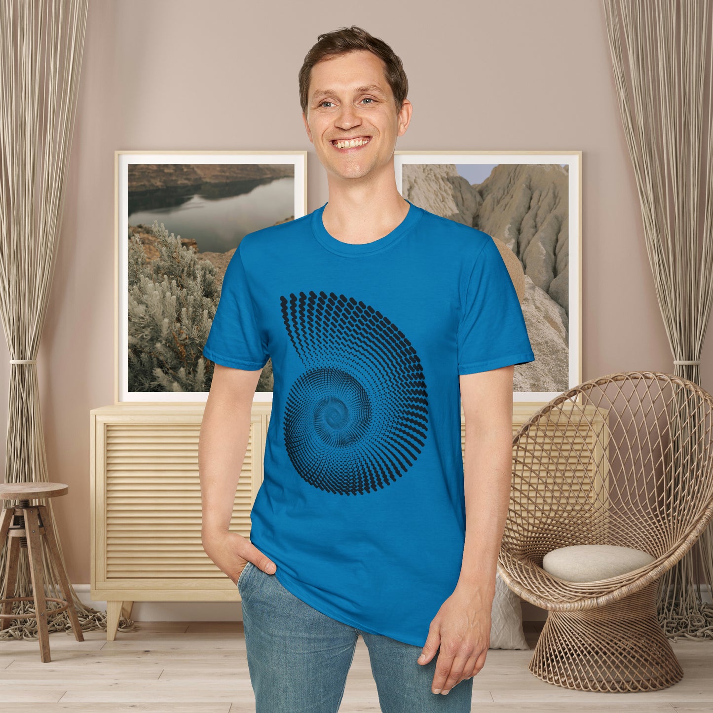 Black nautilus and shell inspired design to celebrate the beauty in nature on this Unisex Softstyle T-Shirt.