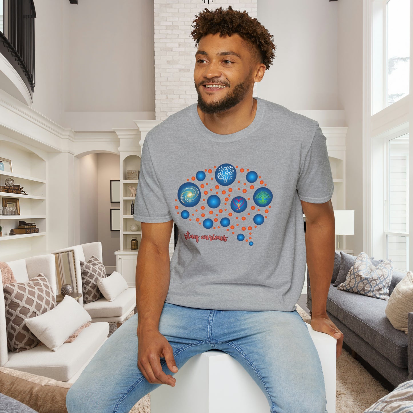 A beautiful brain and “stay curious” message are on this Unisex Softstyle T-Shirt design.