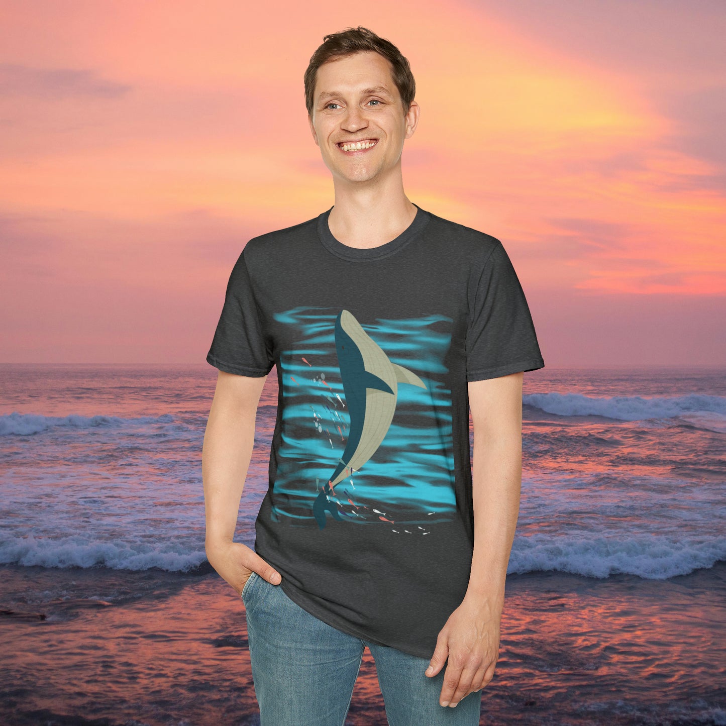 Love whales? Who doesn’t? These magnificent marine mammals are the largest animals to ever exist and some sing beautifully. They inspired this Unisex Softstyle T-Shirt design.