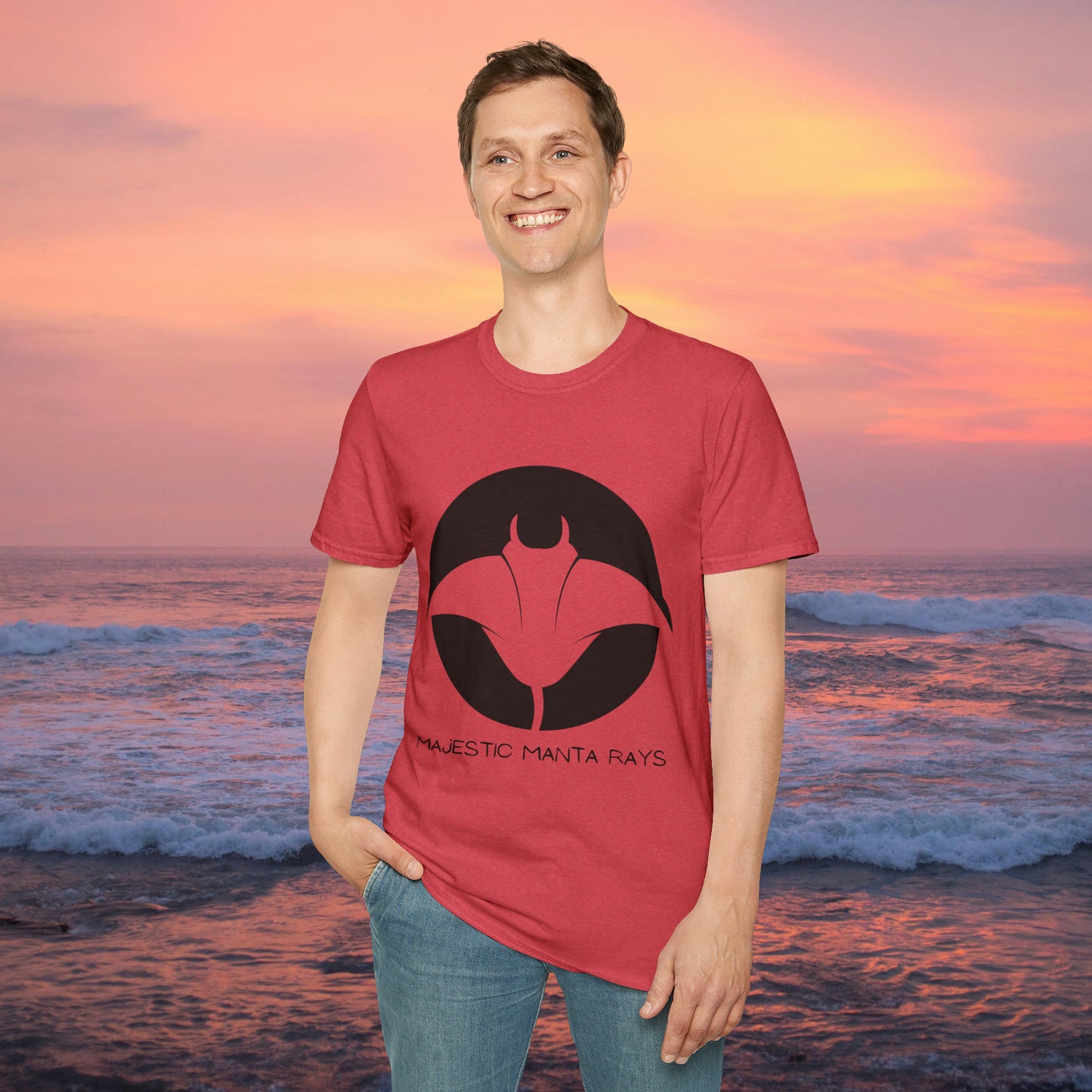 Black and white Majestic Manta Rays Design on this Unisex Softstyle T-Shirt. These giants seemingly fly through the water so gracefully, just watch and don’t touch.
