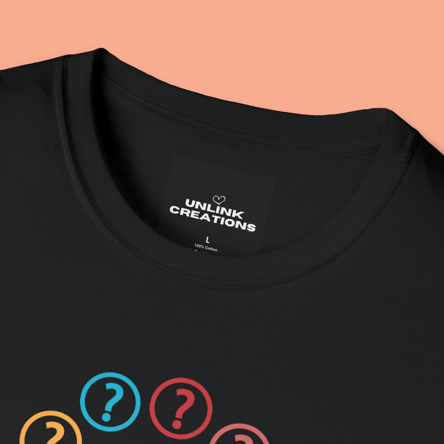 A question mark made of question marks above “curiosity is essential to discovery” message design on this Unisex Softstyle T-Shirt design.