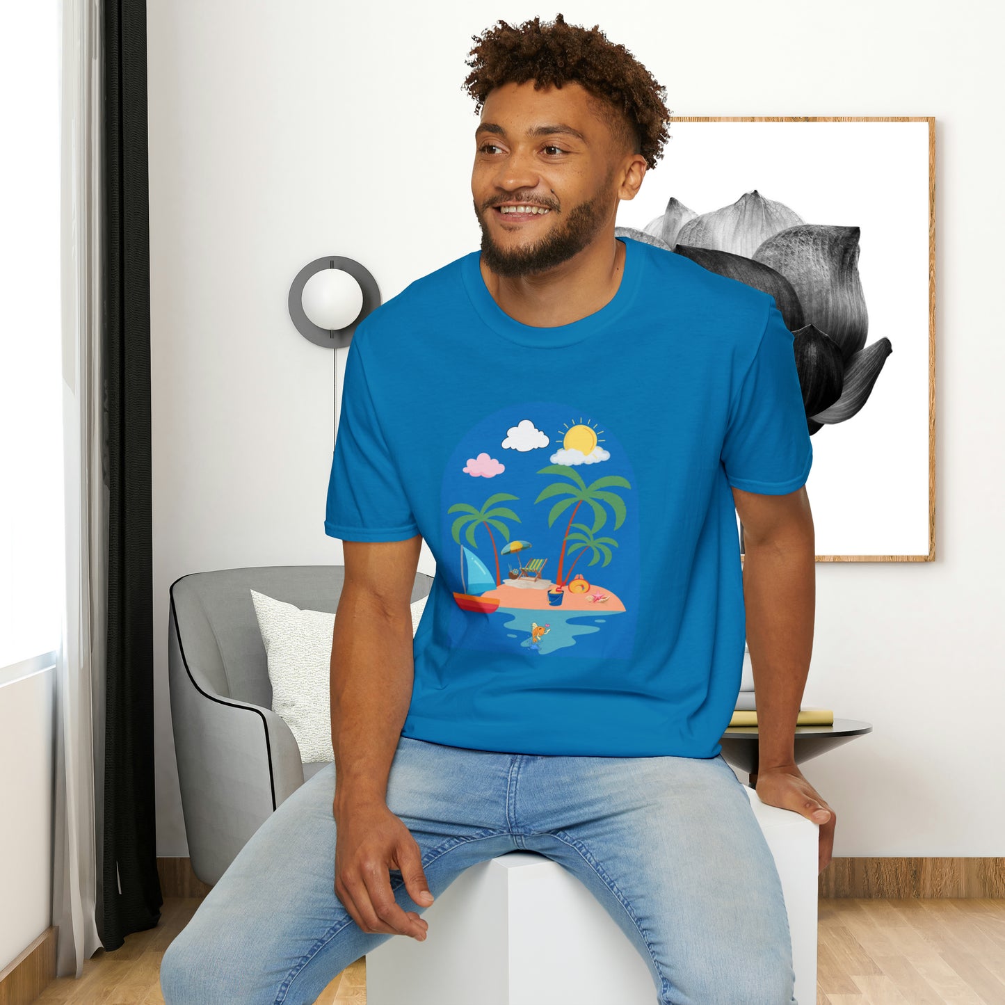 Do you smile when you think of being on an island with the sun, sand and breeze embracing you? This Unisex Softstyle T-Shirt is made for that beach loving person.