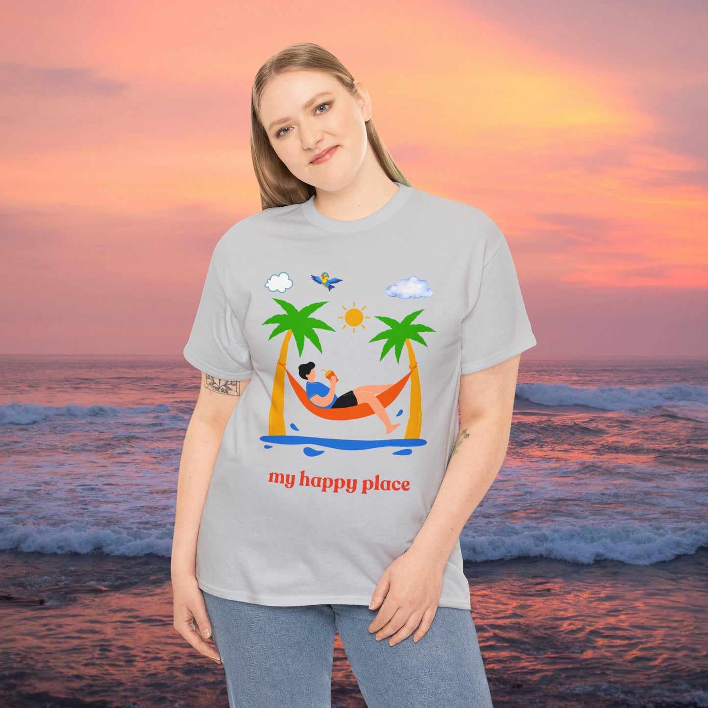 Is the beach your happy place? This is the shirt for you if it is. This Unisex Heavy Cotton Tee makes for a great gift or get one to enjoy yourself.