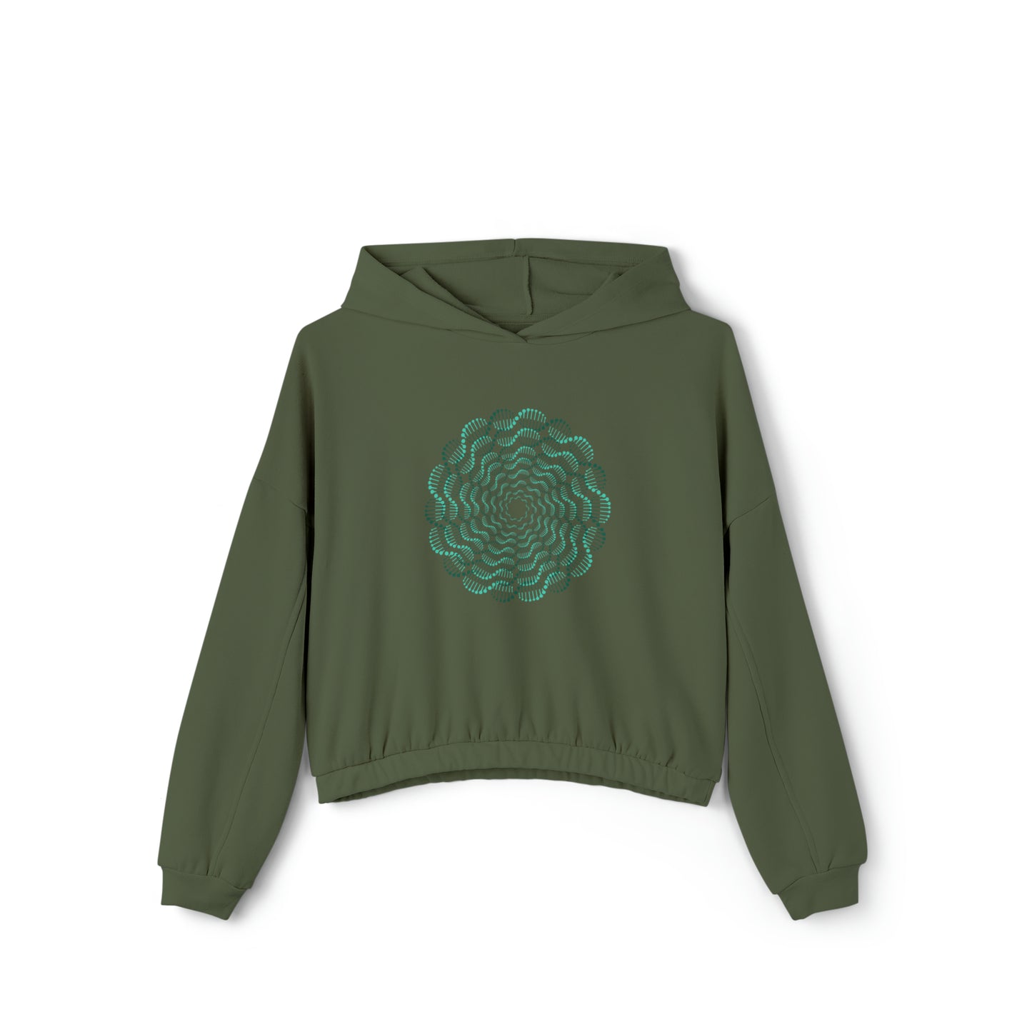 Mesmerizing abstract design on the front and back of this Women's Cinched Bottom Hoodie.