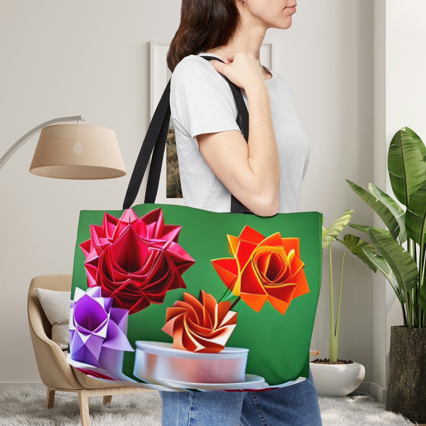 Rose Origami Weekender Tote Bag