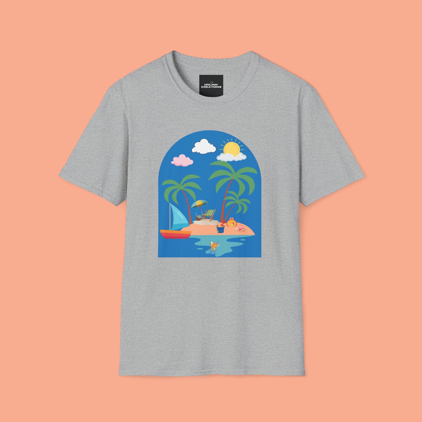 Do you smile when you think of being on an island with the sun, sand and breeze embracing you? This Unisex Softstyle T-Shirt is made for that beach loving person.