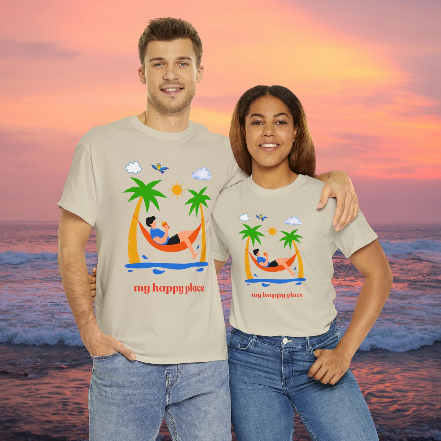 Is the beach your happy place? This is the shirt for you if it is. This Unisex Heavy Cotton Tee makes for a great gift or get one to enjoy yourself.