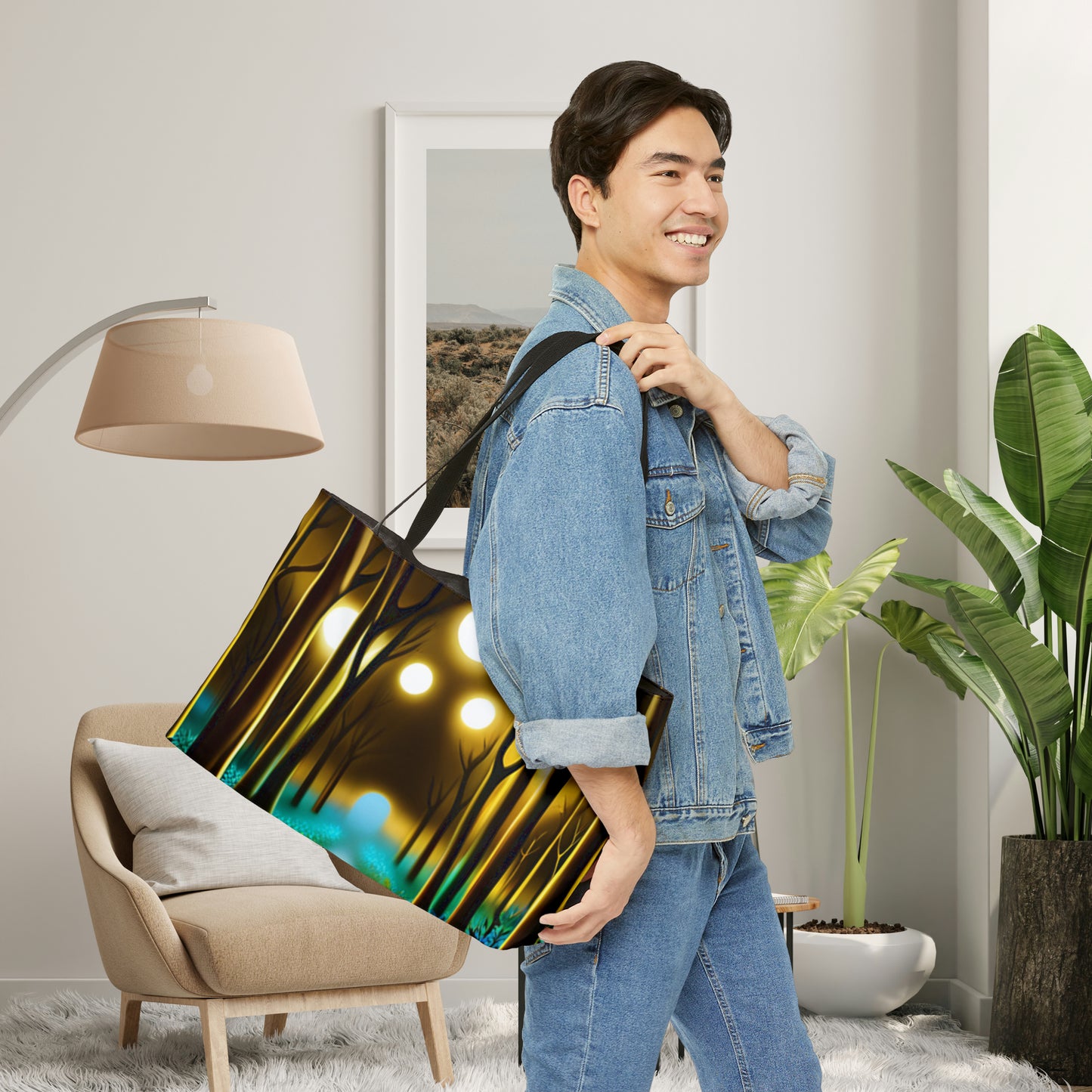 Cinematic style nightime scenery on this beautiful Weekender Tote Bag.