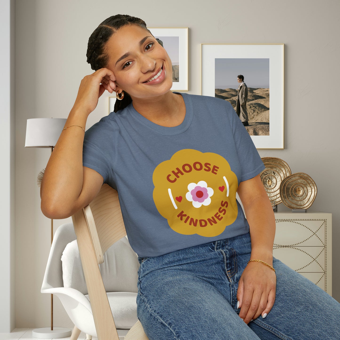 Flowery “CHOOSE KINDNESS” message on the shirt for you! This is a Unisex Softstyle T-Shirt.