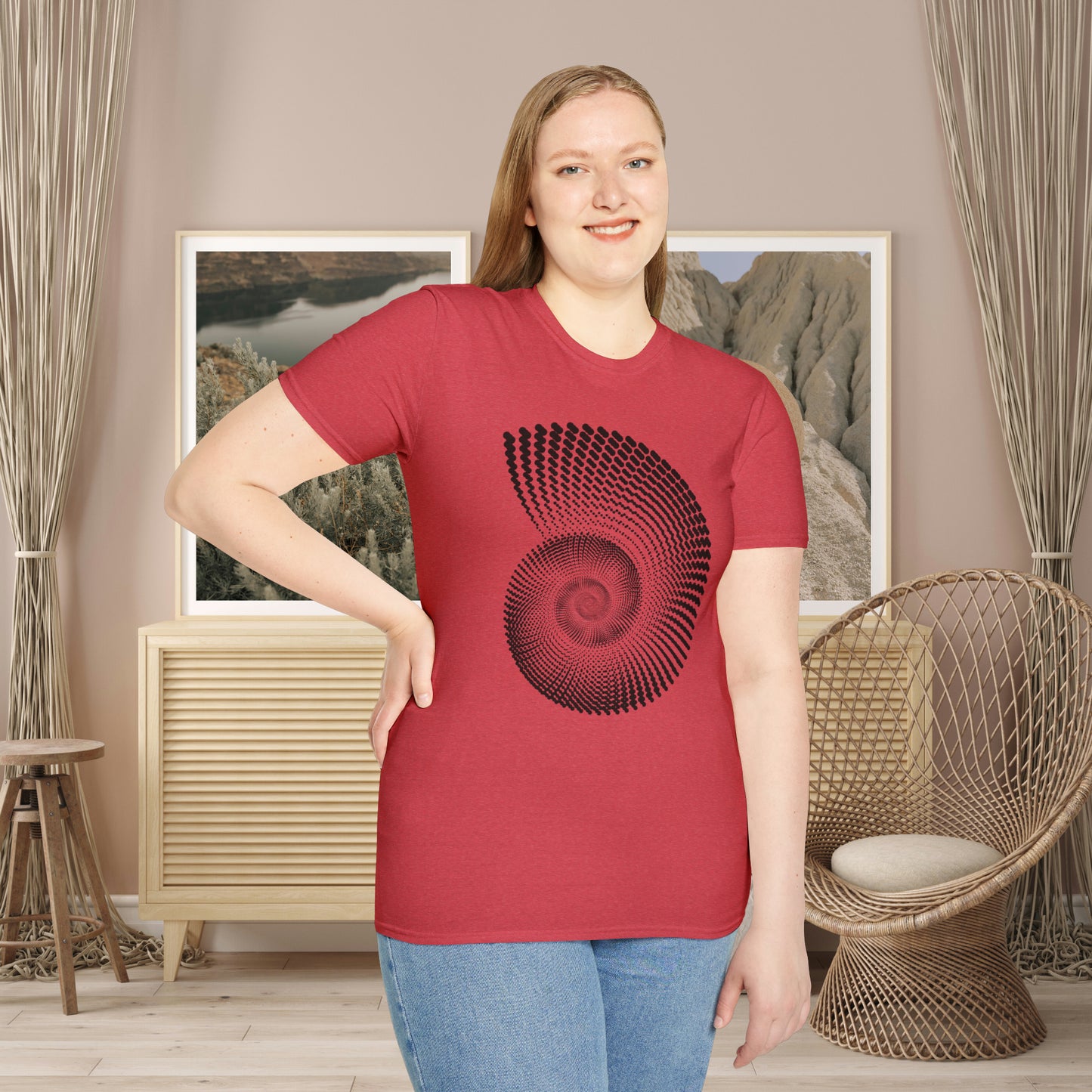 Black nautilus and shell inspired design to celebrate the beauty in nature on this Unisex Softstyle T-Shirt.