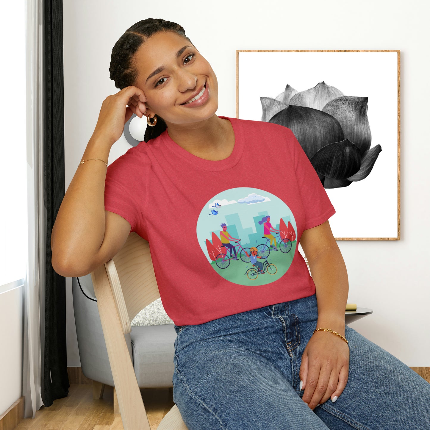 Biking together as a family can be so much fun as shown on this Unisex Softstyle T-Shirt design.