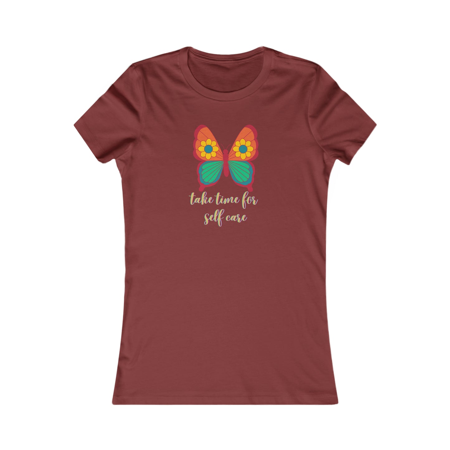 Go ahead and “take time for self care” message on this Women's Favorite Tee design. We all need it for health and wellness. Slim fit so please check the size table.